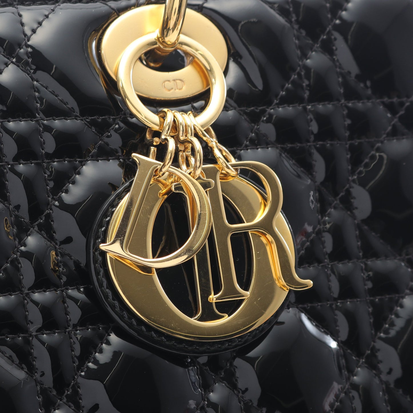 レディディオール ラージ ハンドバッグ エナメルレザー ブラック 2WAY クリスチャンディオール バッグ Christian Dior