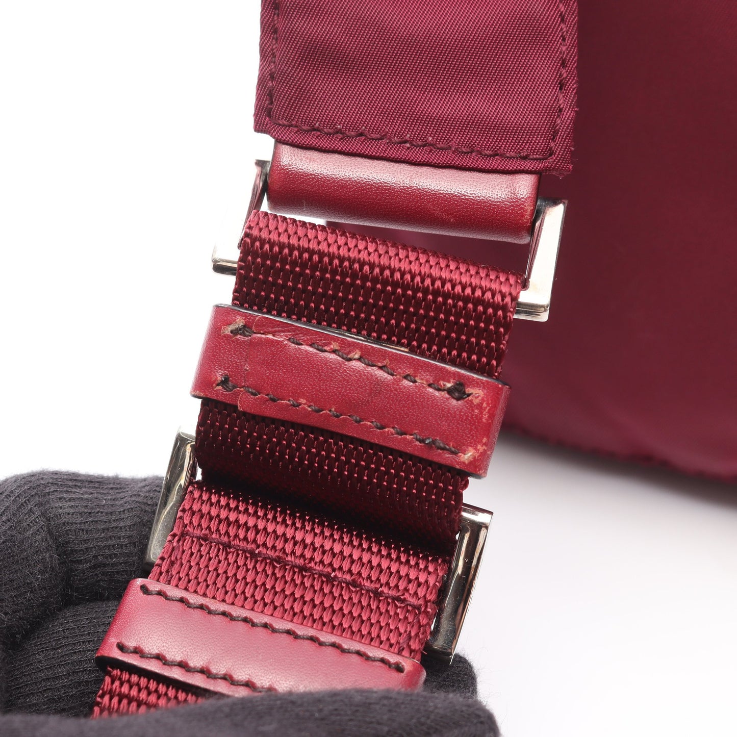 ショルダーバッグ ナイロン レザー ボルドー 三角プレート プラダ バッグ PRADA