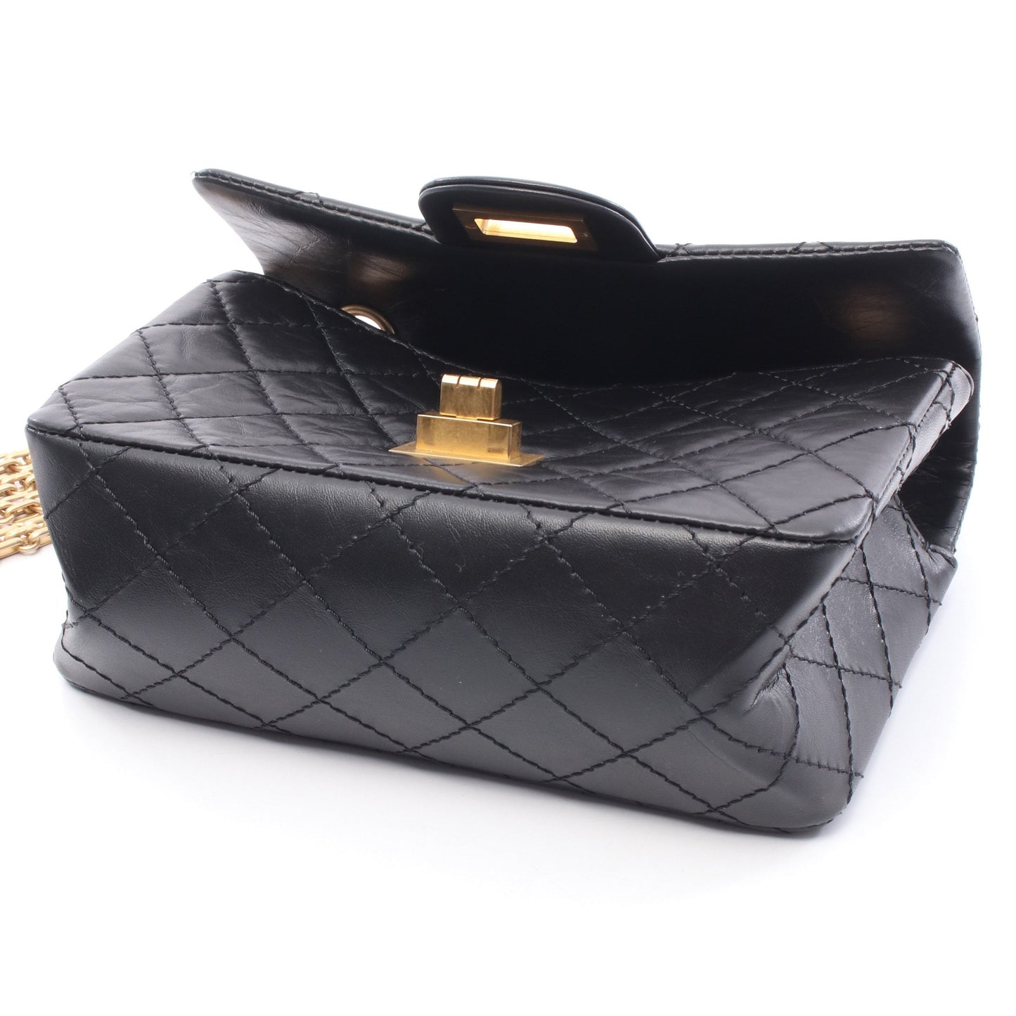 2.55 ミニマトラッセ Wチェーンショルダーバッグ レザー ブラック ゴールド金具 シャネル バッグ CHANEL