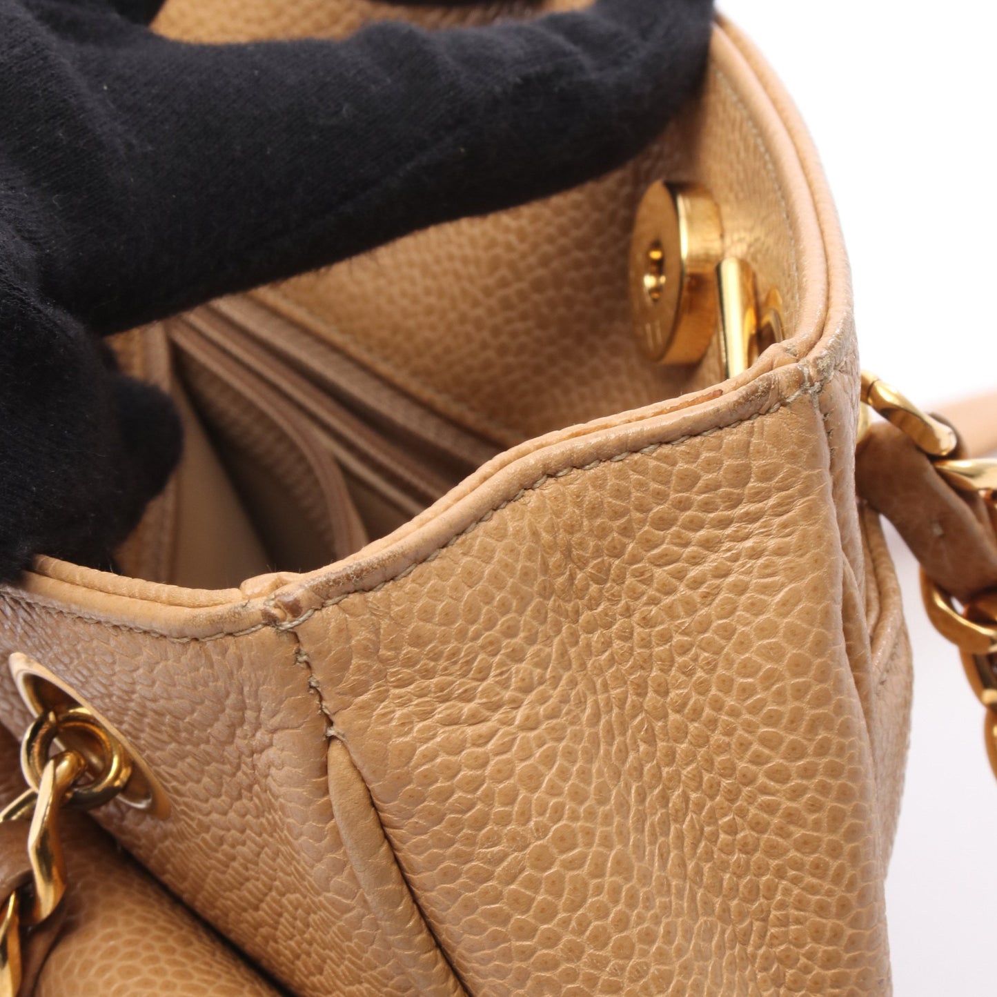 マトラッセ PST チェーンショルダーバッグ チェーントートバッグ キャビアスキン ベージュ ゴールド金具 シャネル バッグ CHANEL