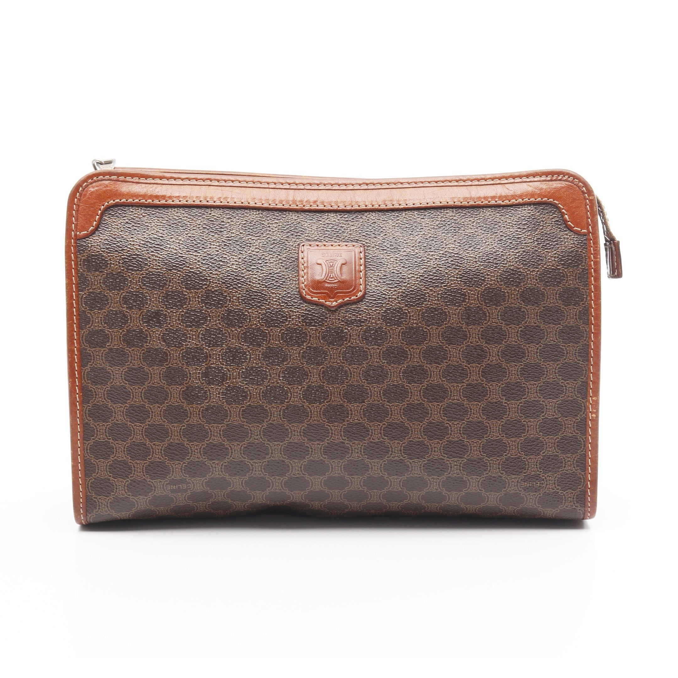 CELINE セリーヌ マカダム クラッチバッグ ブラウン レザー CELINE セリーヌ マカダム クラッチバッグ ブラウン レザー 楽天