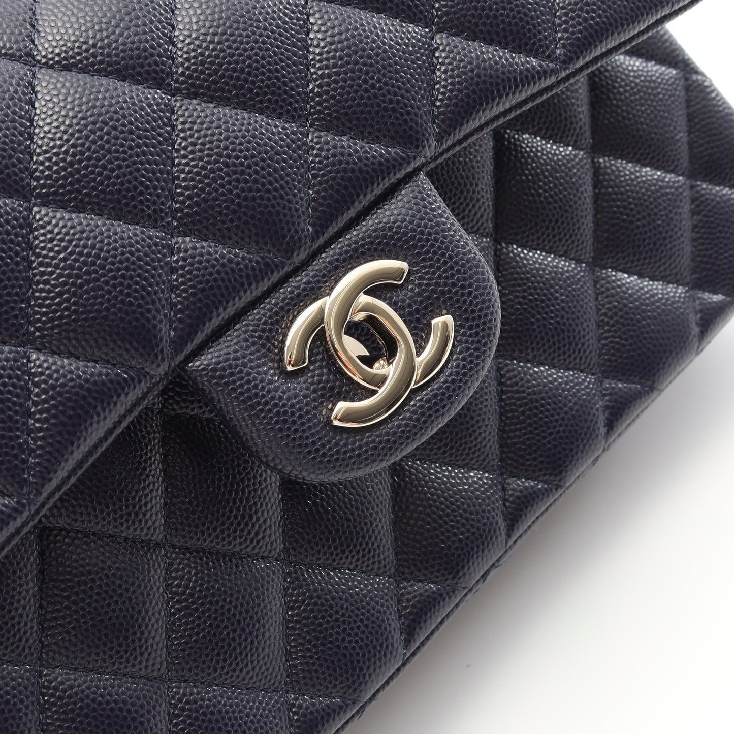 マトラッセ Wフラップ Wチェーンショルダーバッグ キャビアスキン ネイビー ゴールド金具 シャネル バッグ CHANEL