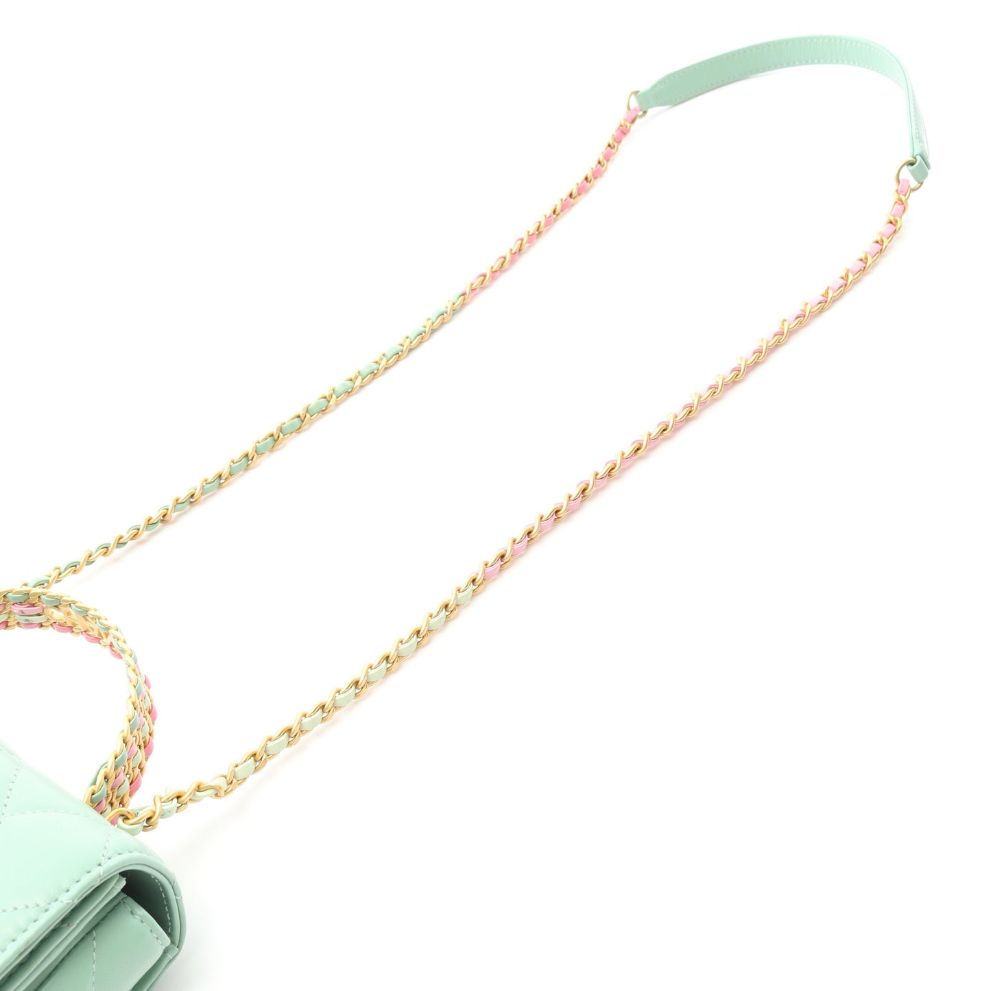 マトラッセ トップハンドル ミニフラップ チェーンショルダーバッグ レザー ライトグリーン ゴールド金具 2WAY シャネル バッグ CHANEL