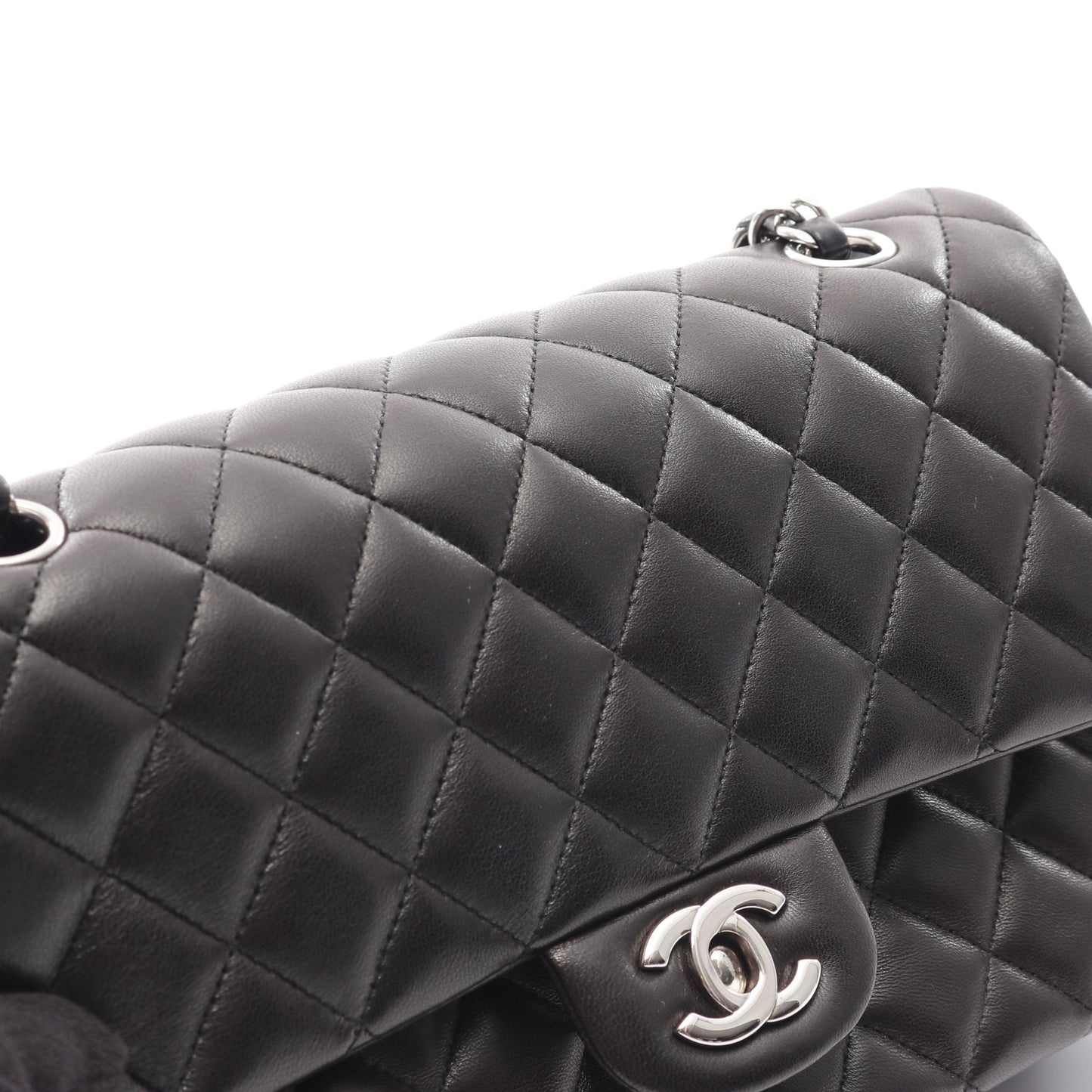 マトラッセ Wフラップ Wチェーンショルダーバッグ ラムスキン ブラック シルバー金具 シャネル バッグ CHANEL