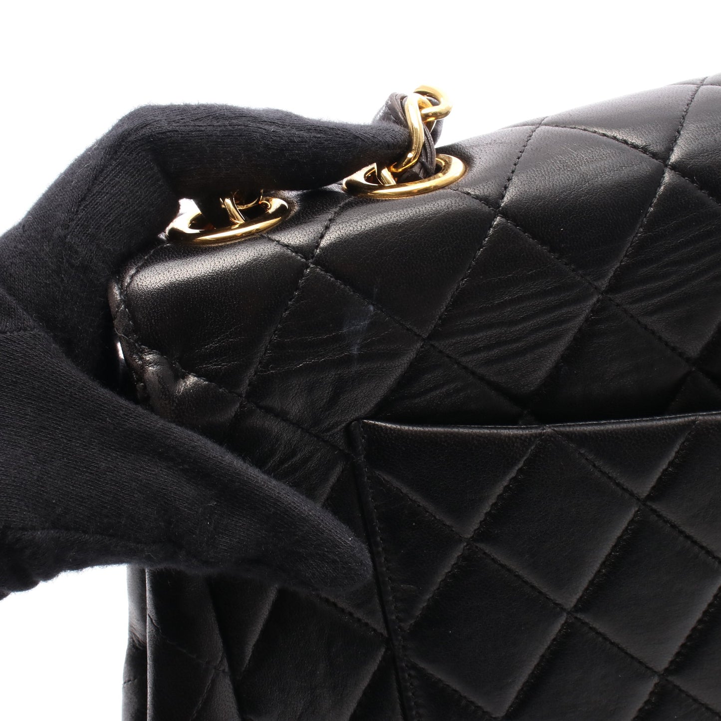 デカマトラッセ 30 シングルフラップ Wチェーンショルダーバッグ ラムスキン ブラック ゴールド金具 シャネル バッグ CHANEL