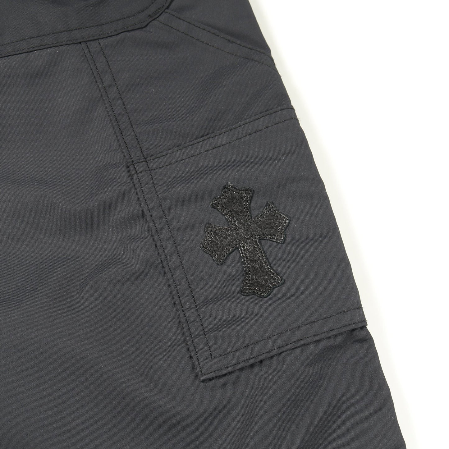 パンツ ナイロン レザー ネイビー ブラック ボタンフライ クロムハーツ ボトムス Chrome Hearts