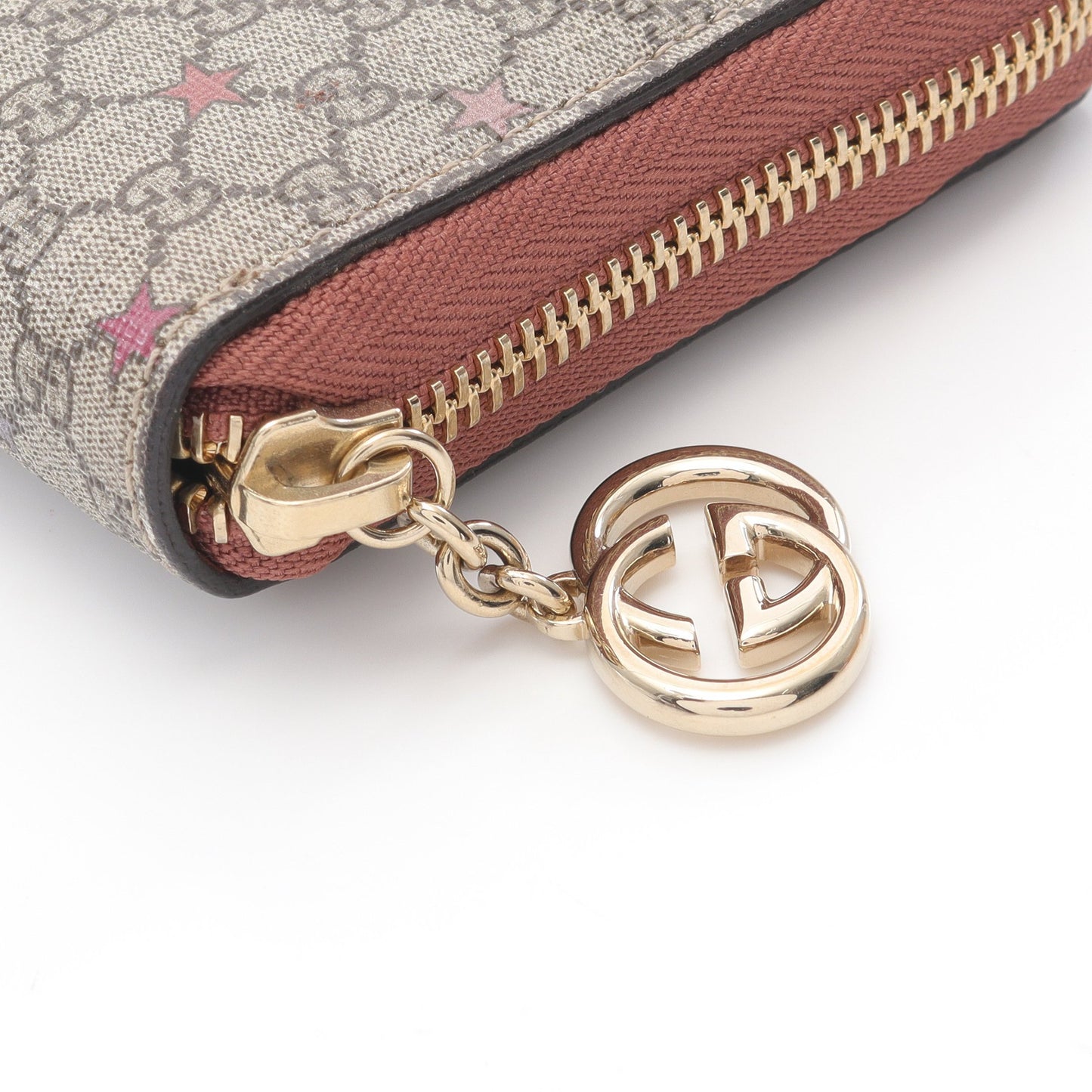 GGスプリーム スター キャンバス ラウンドファスナー長財布 PVC ベージュ ダスティピンク グッチ 財布・小物 GUCCI