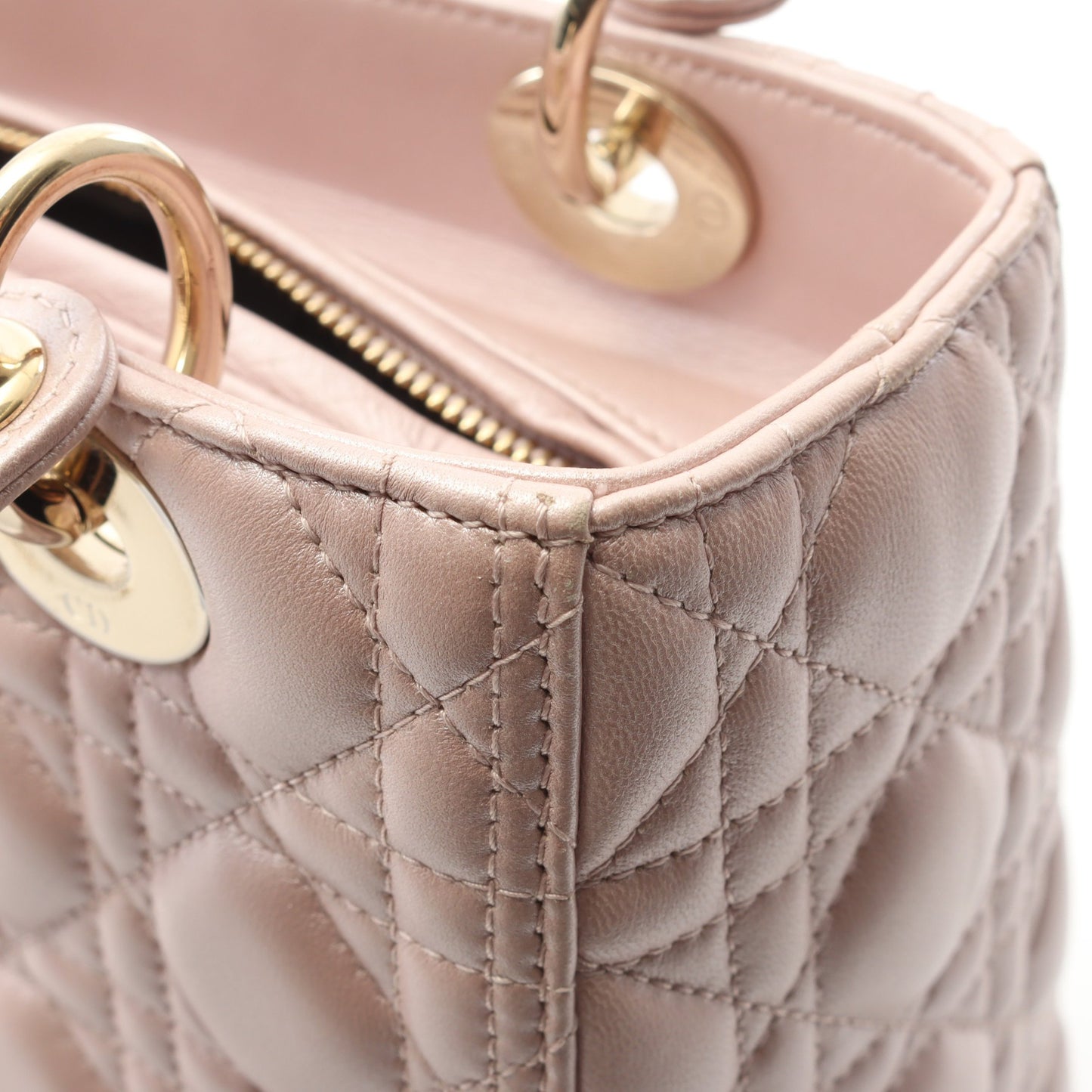 LADY DIOR レディディオール カナージュ ハンドバッグ レザー ライトピンク 2WAY クリスチャンディオール バッグ Christian Dior