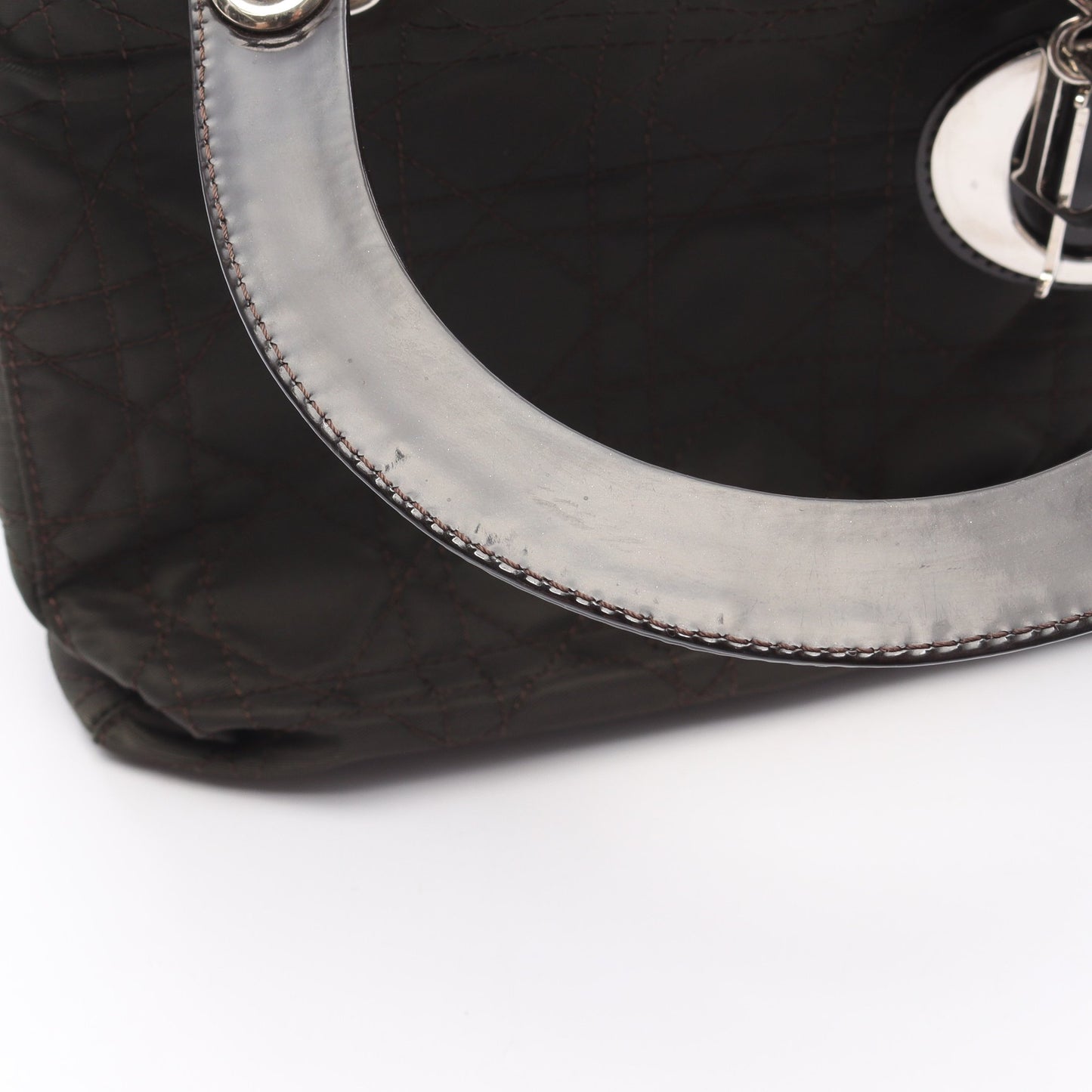 LADY DIOR レディディオール カナージュ ハンドバッグ ナイロン レザー ダークグリーン ダークブラウン 2WAY クリスチャンディオール バッグ Christian Dior