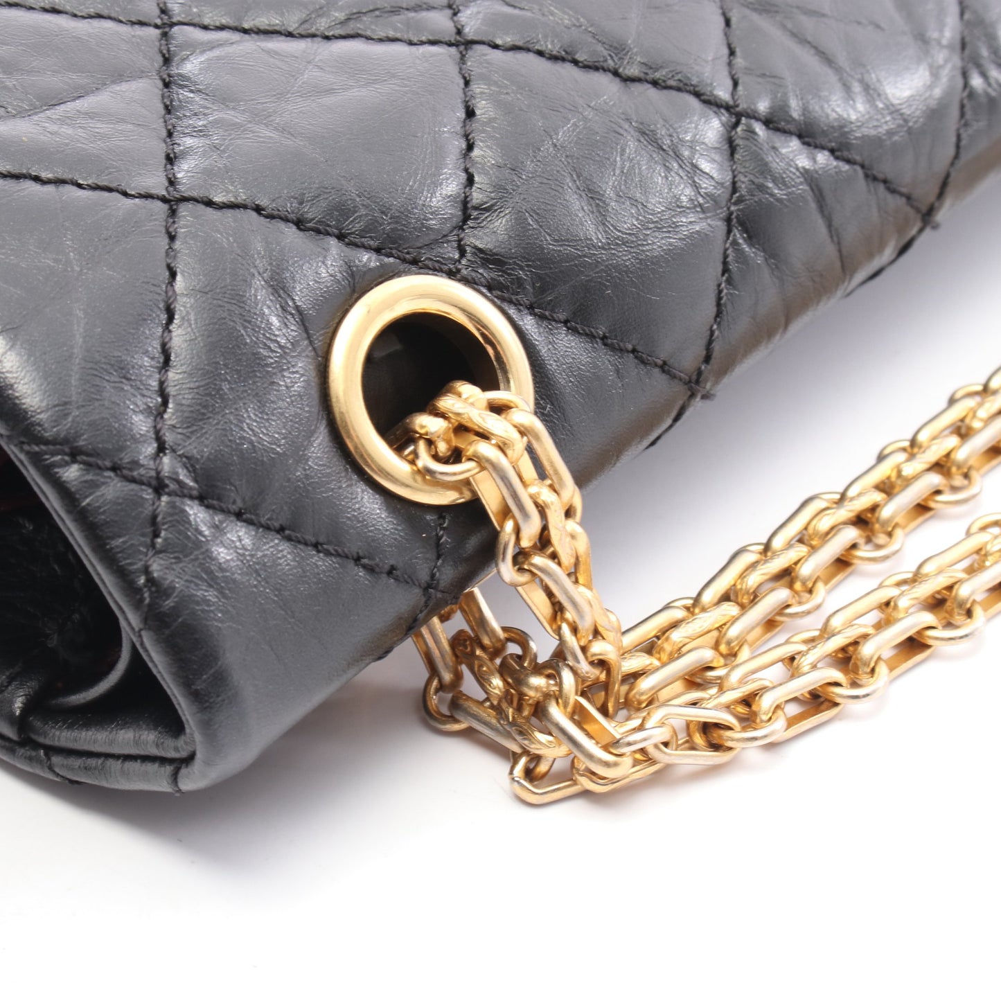 2.55 マトラッセ Wフラップ Wチェーンショルダーバッグ レザー ブラック ゴールド金具 シャネル バッグ CHANEL