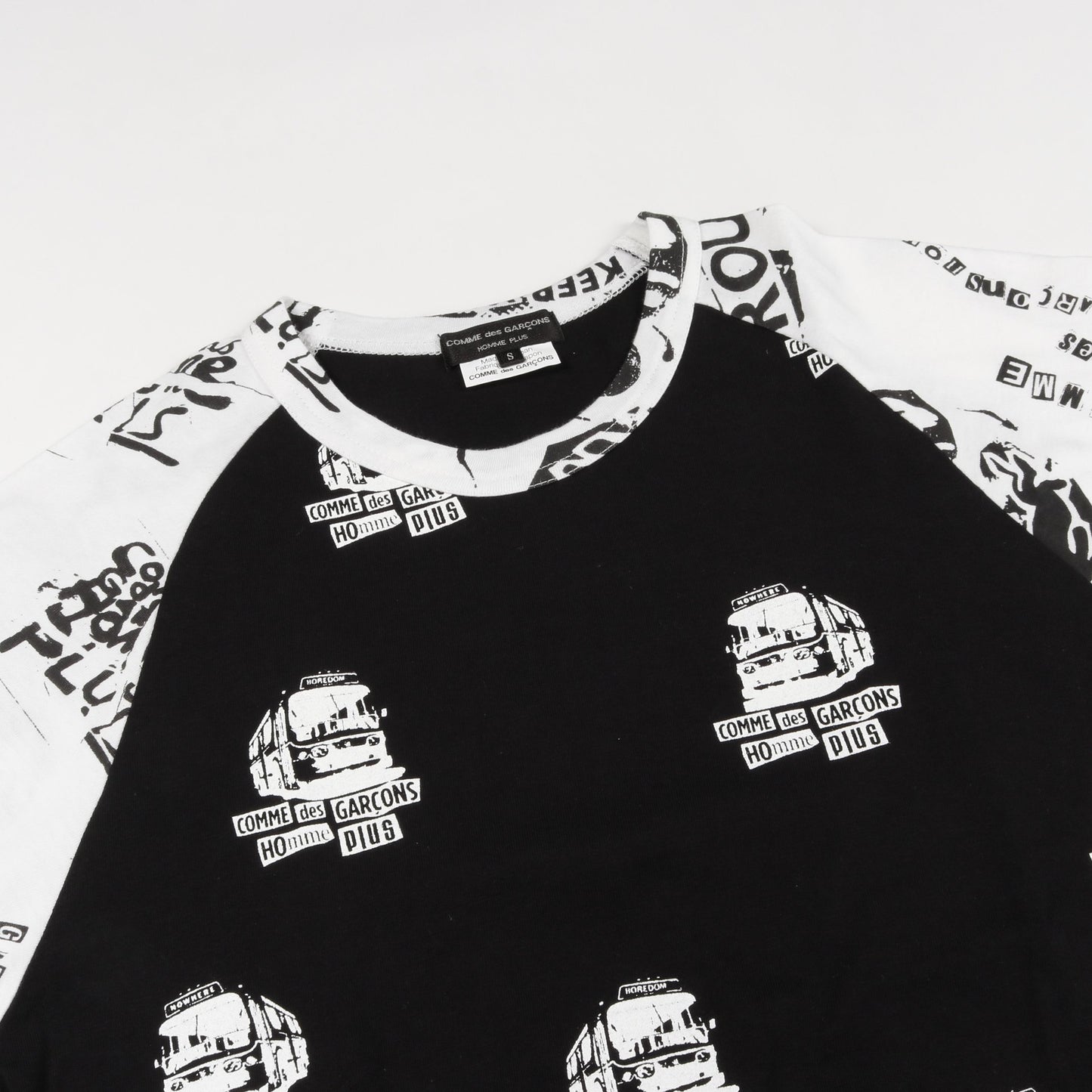Tシャツ クルーネック ラグランスリーブ 長袖 総柄 バス コットン ブラック ホワイト コムデギャルソンオムプリュス トップス COMME des GARCONS HOMME PLUS