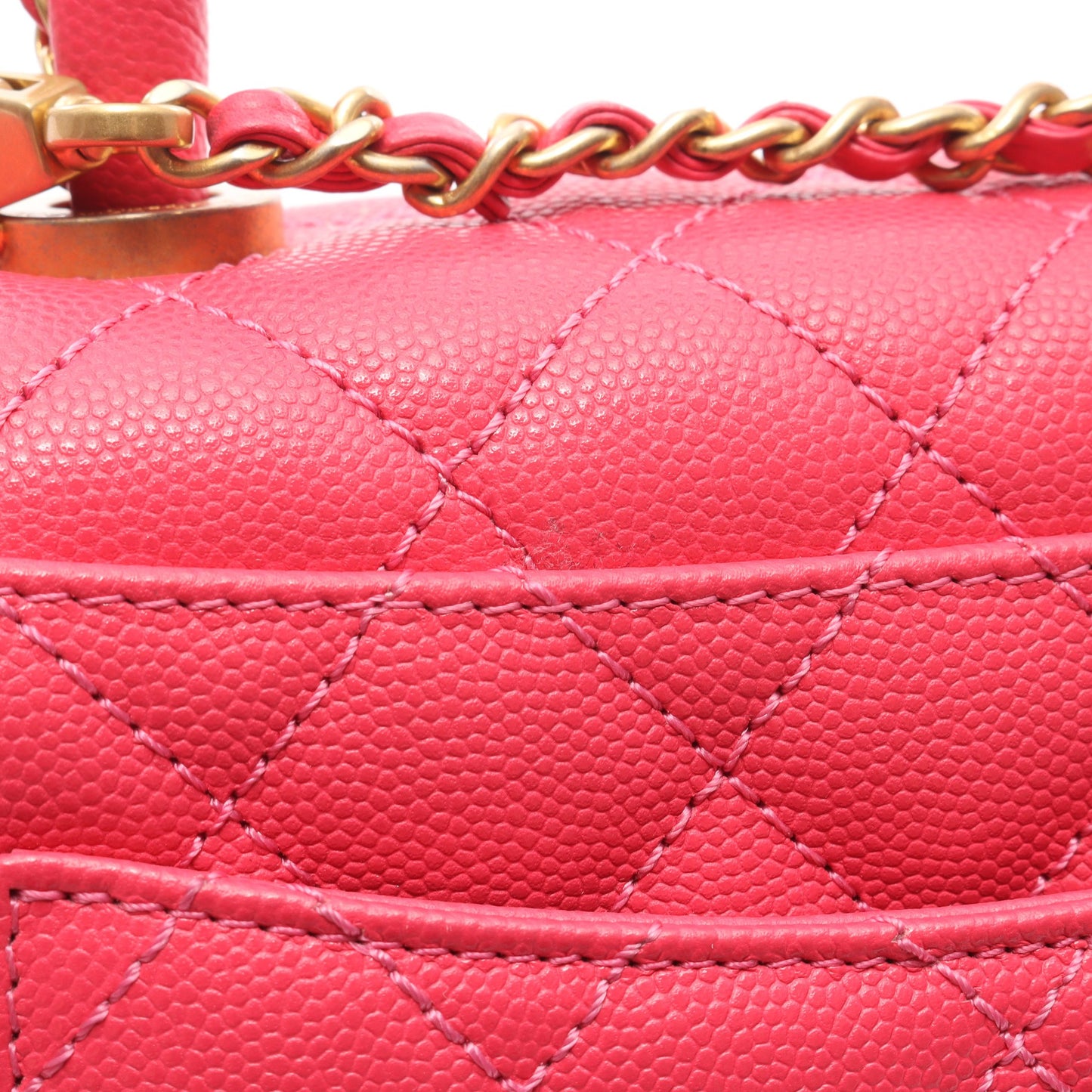 ココハンドル フラップ マトラッセ ハンドバッグ キャビアスキン ピンクレッド ゴールド金具 2WAY シャネル バッグ CHANEL
