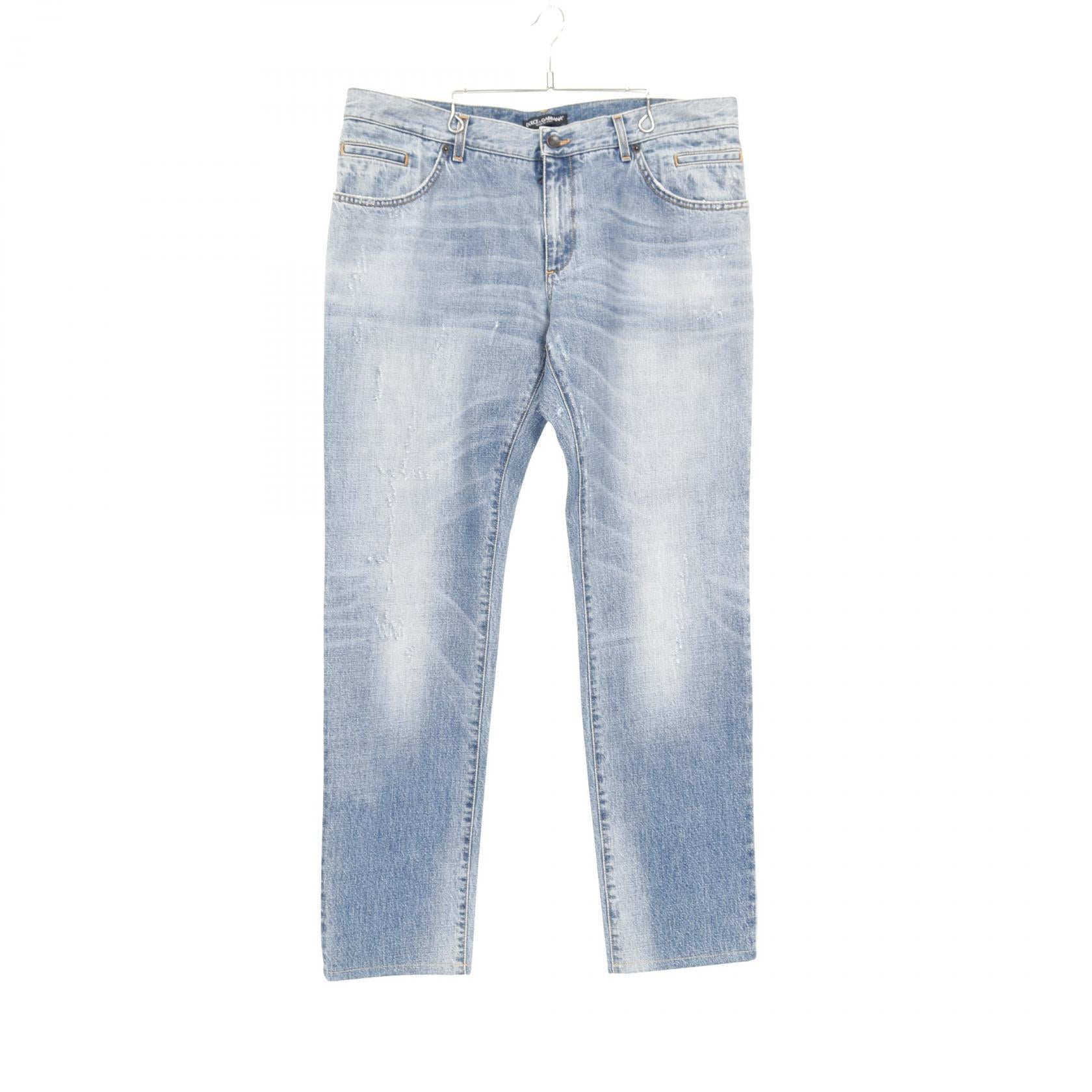Dolce & Gabbana ライトブルーデニムパンツ デニムパンツ コットン ライトブルー ダメージ加工 ドルチェ