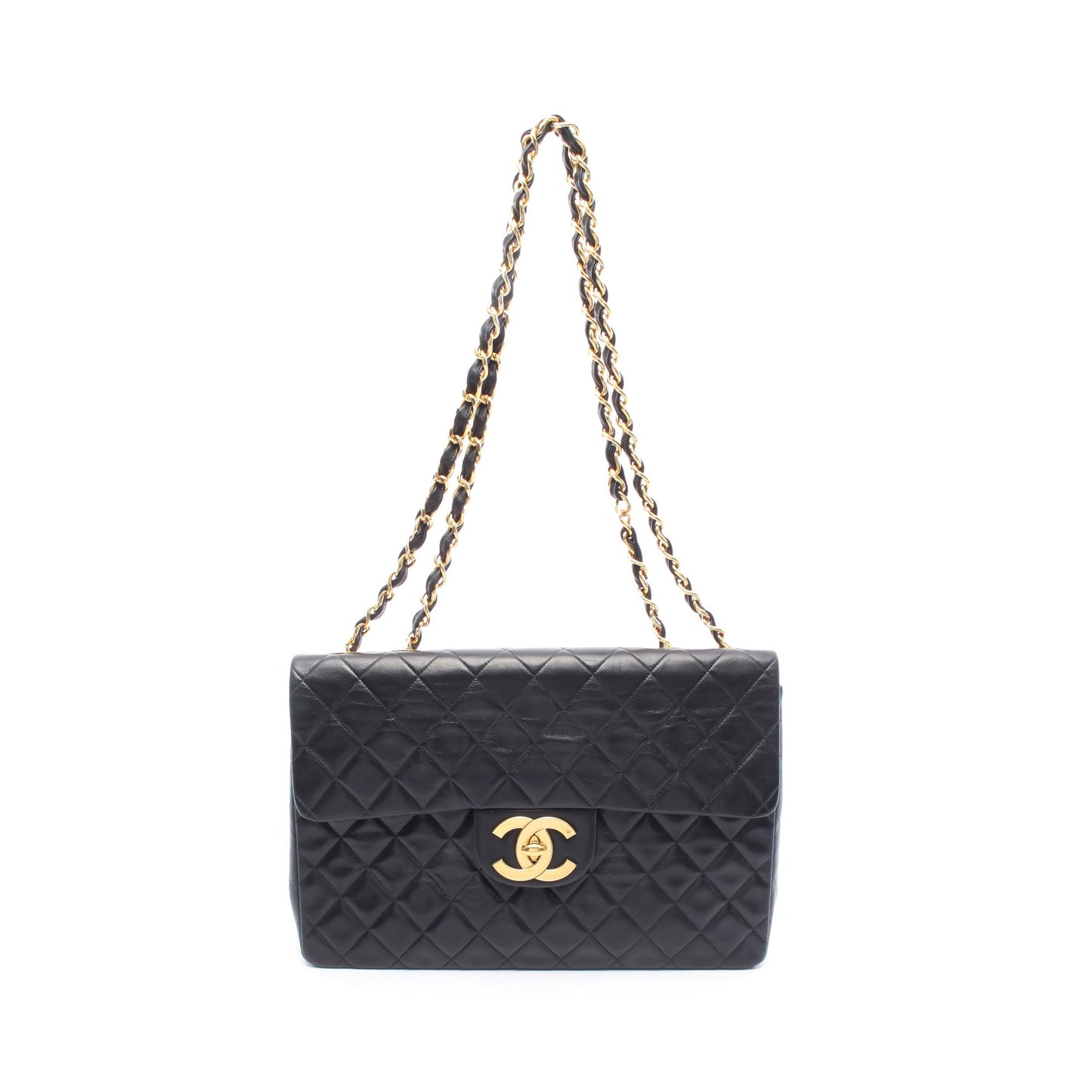 デカマトラッセ34 Wチェーンショルダーバッグ ラムスキン ブラック ゴールド金具 シャネル バッグ CHANEL