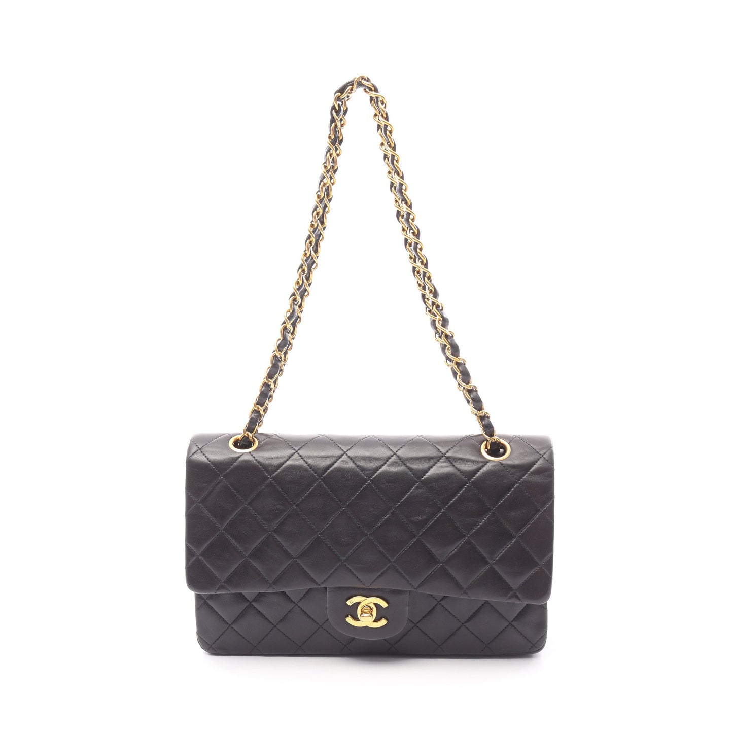 マトラッセ Wフラップ Wチェーンショルダーバッグ ラムスキン ブラック ゴールド金具 シャネル バッグ CHANEL