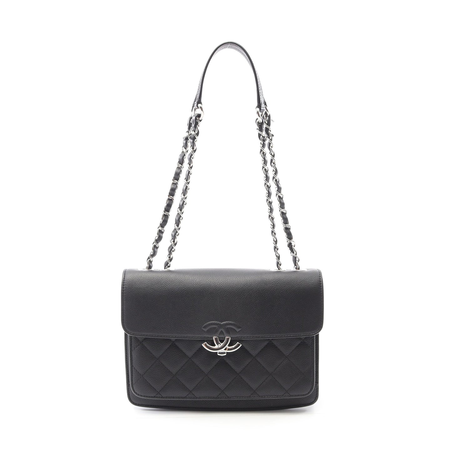 マトラッセ ハーフココ チェーンショルダーバッグ キャビアスキン ブラック シルバー金具 シャネル バッグ CHANEL