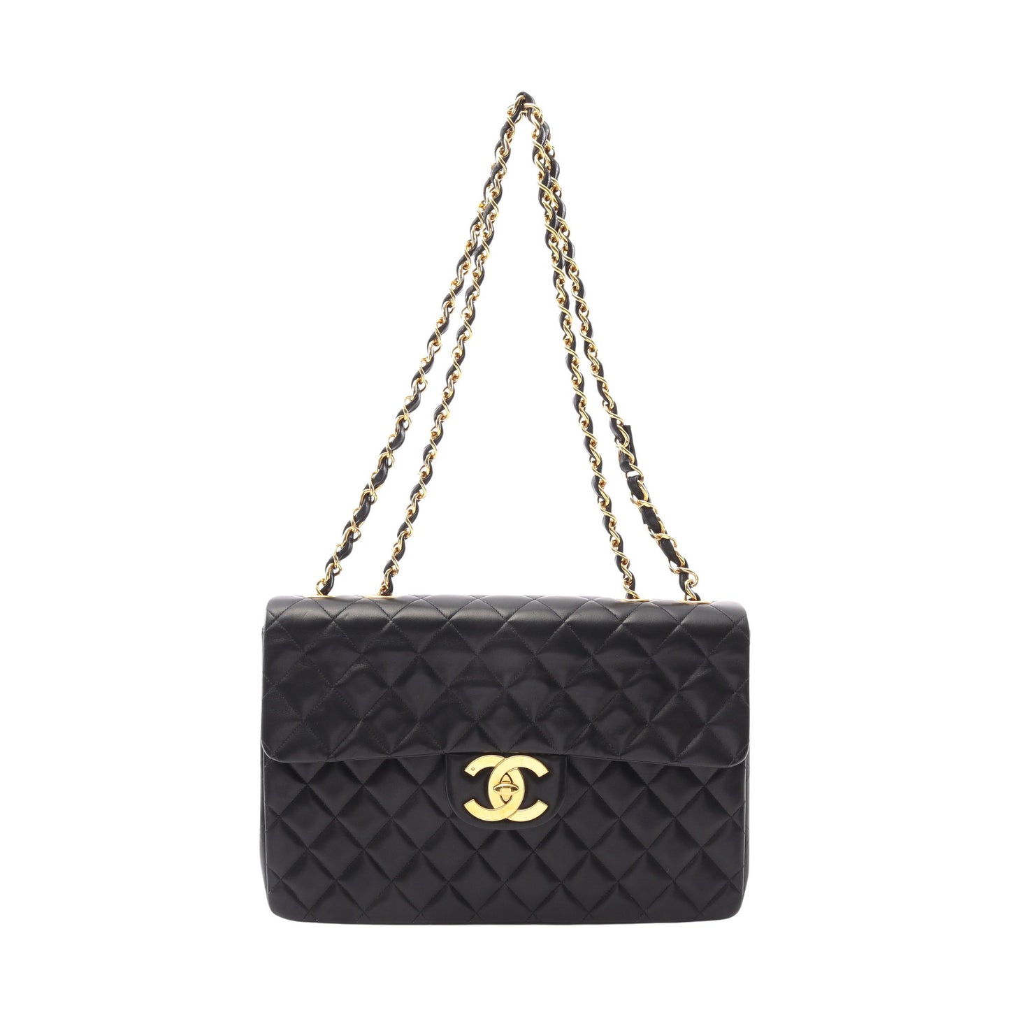 デカマトラッセ34 Wチェーンショルダーバッグ ラムスキン ブラック ゴールド金具 シャネル バッグ CHANEL