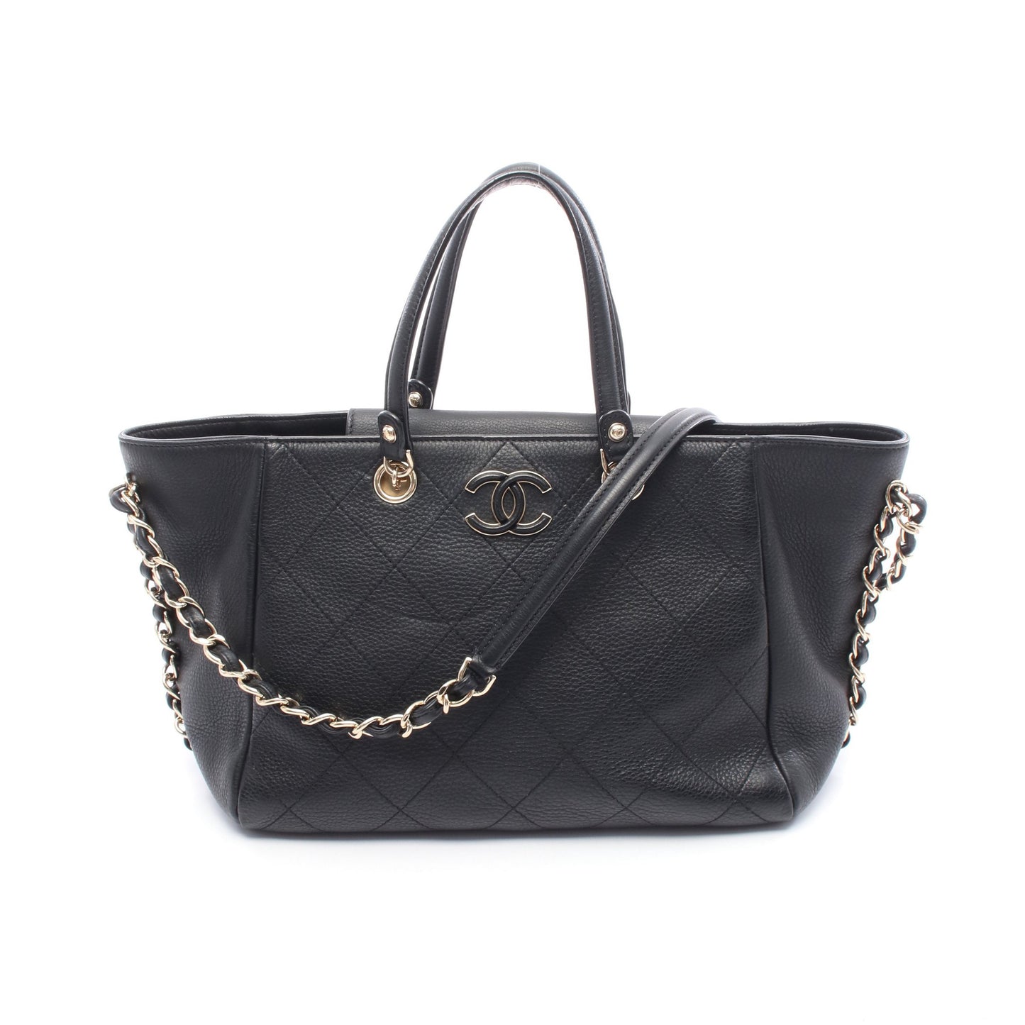 マトラッセ チェーンショルダーバッグ チェーントートバッグ レザー ブラック ゴールド金具 2WAY シャネル バッグ CHANEL