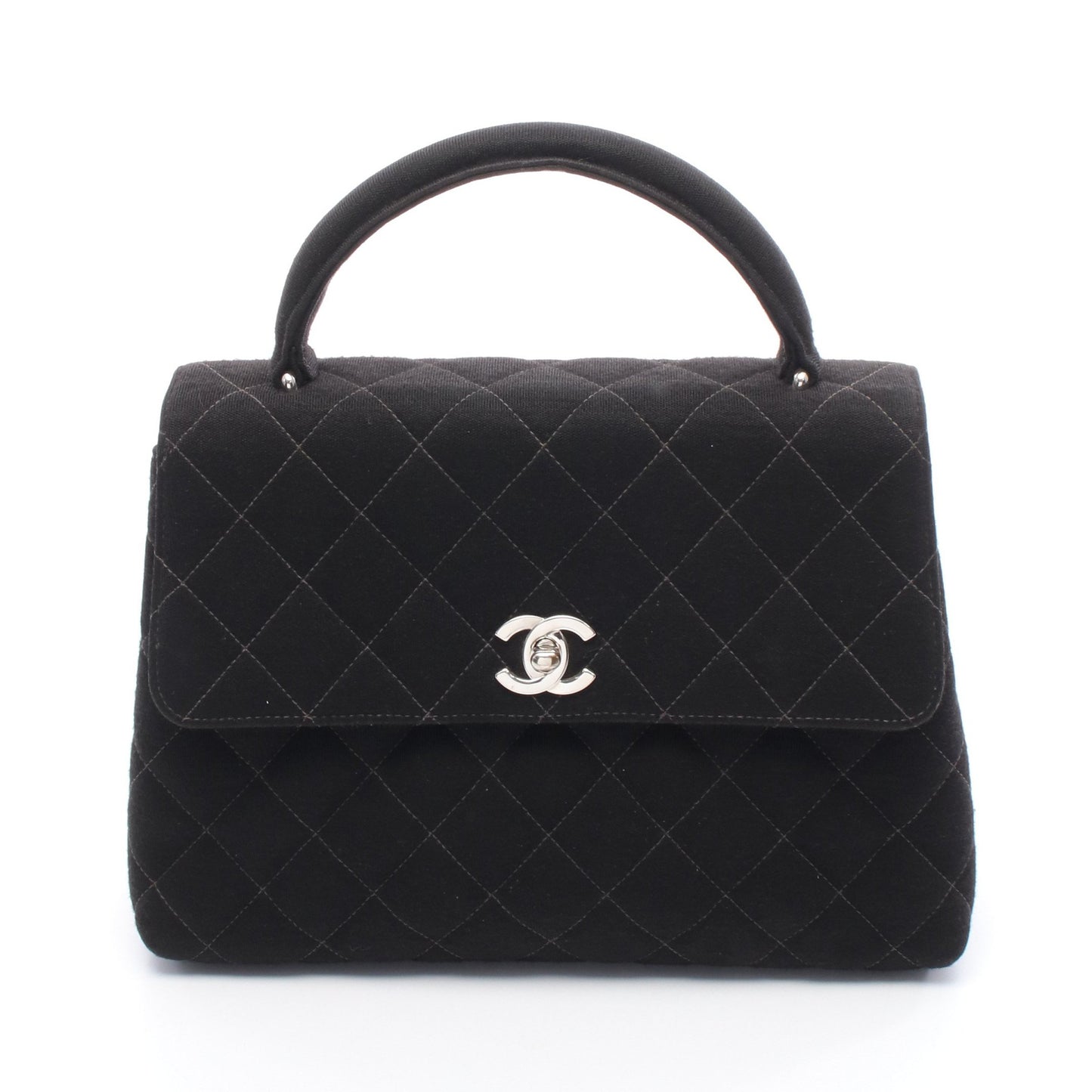 マトラッセ トップハンドルバッグ ハンドバッグ コットンジャージー ブラック シルバー金具 シャネル バッグ CHANEL