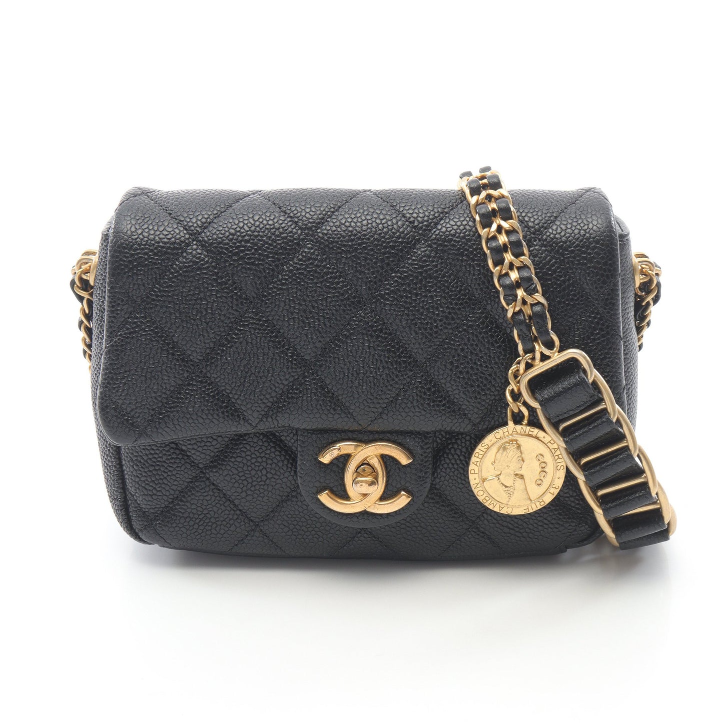 マトラッセ チェーンショルダーバッグ キャビアスキン ブラック ゴールド金具 シャネル バッグ CHANEL