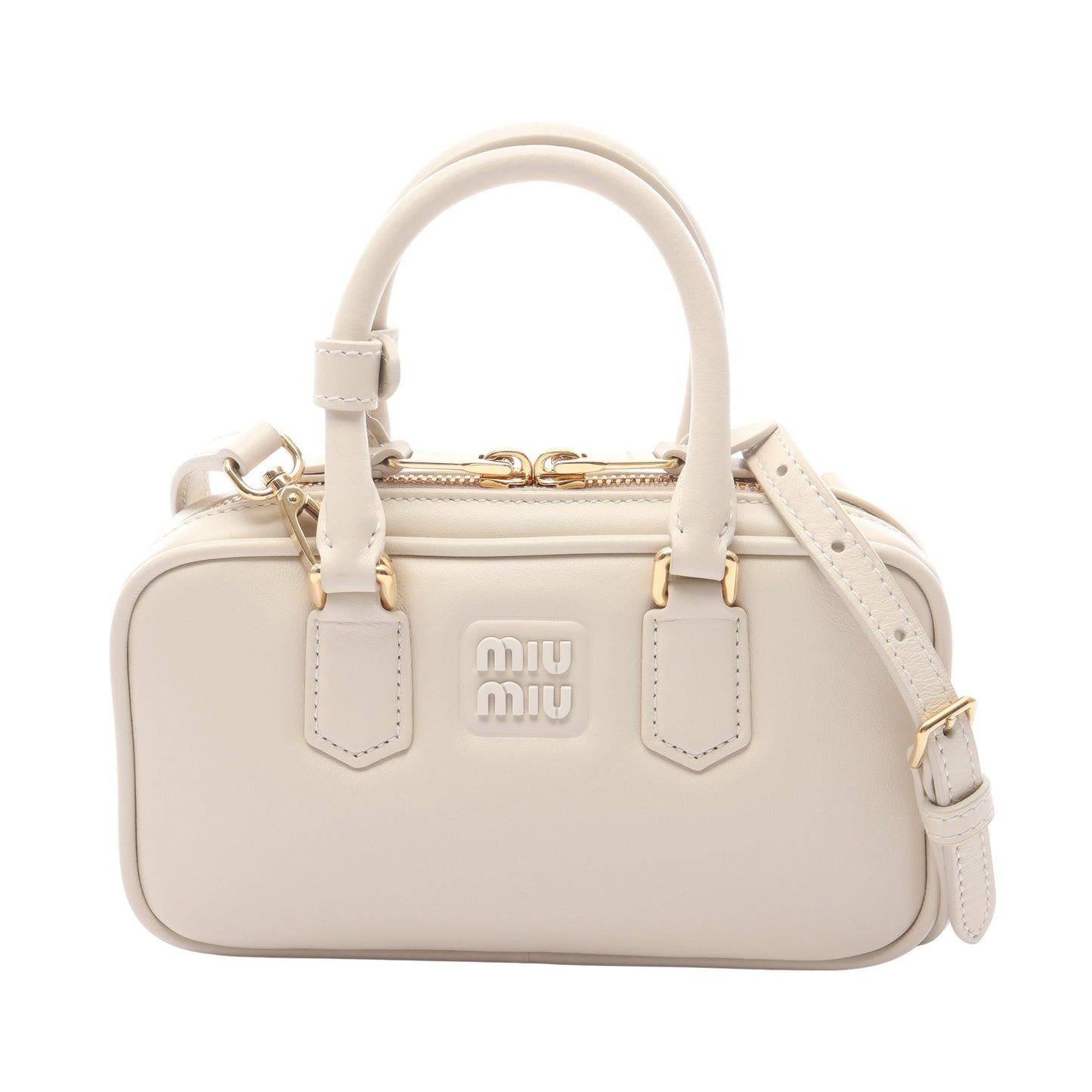 SOFTY PADDED アカルディ ミニバッグ ハンドバッグ レザー オフホワイト 2WAY ミュウミュウ バッグ miu miu