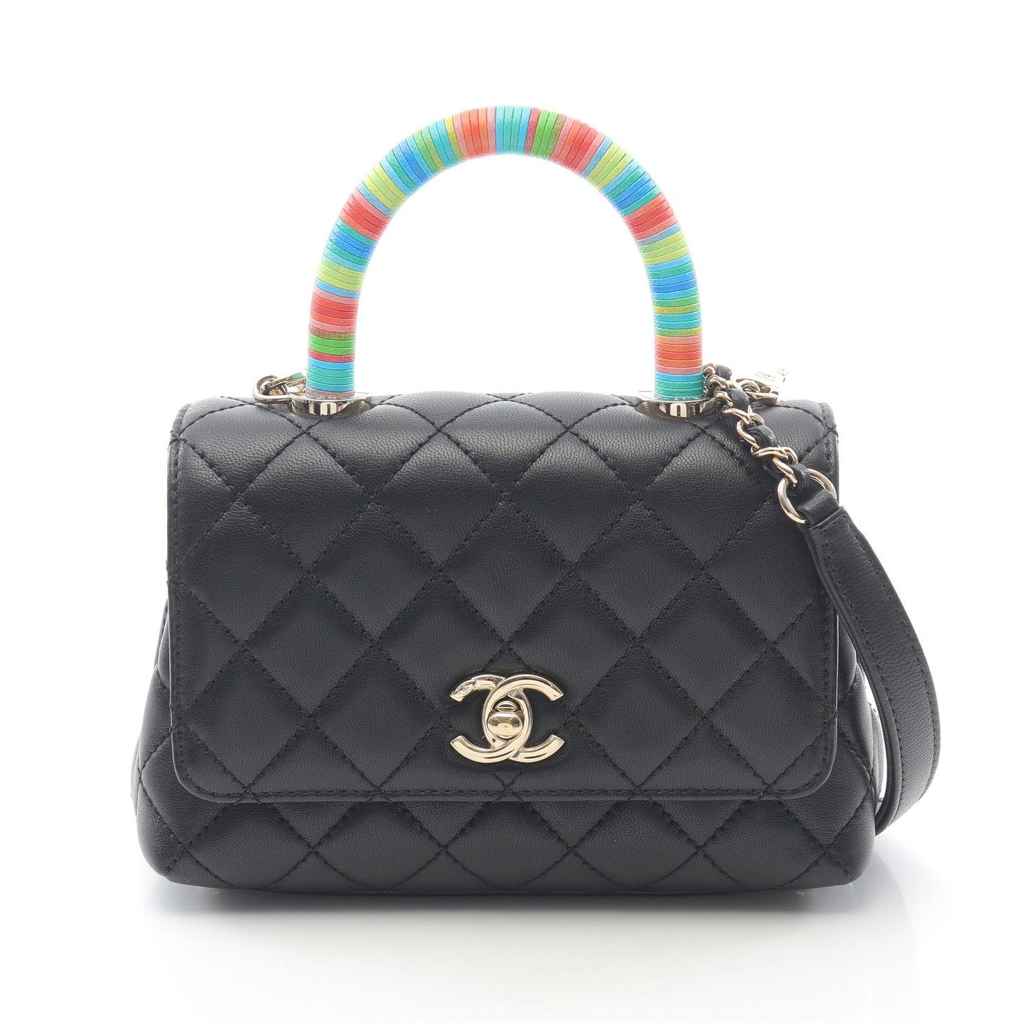 ココハンドルXXS トップハンドル ハンドバッグ ラムスキン ブラック マルチカラー ゴールド金具 2WAY シャネル バッグ CHANEL