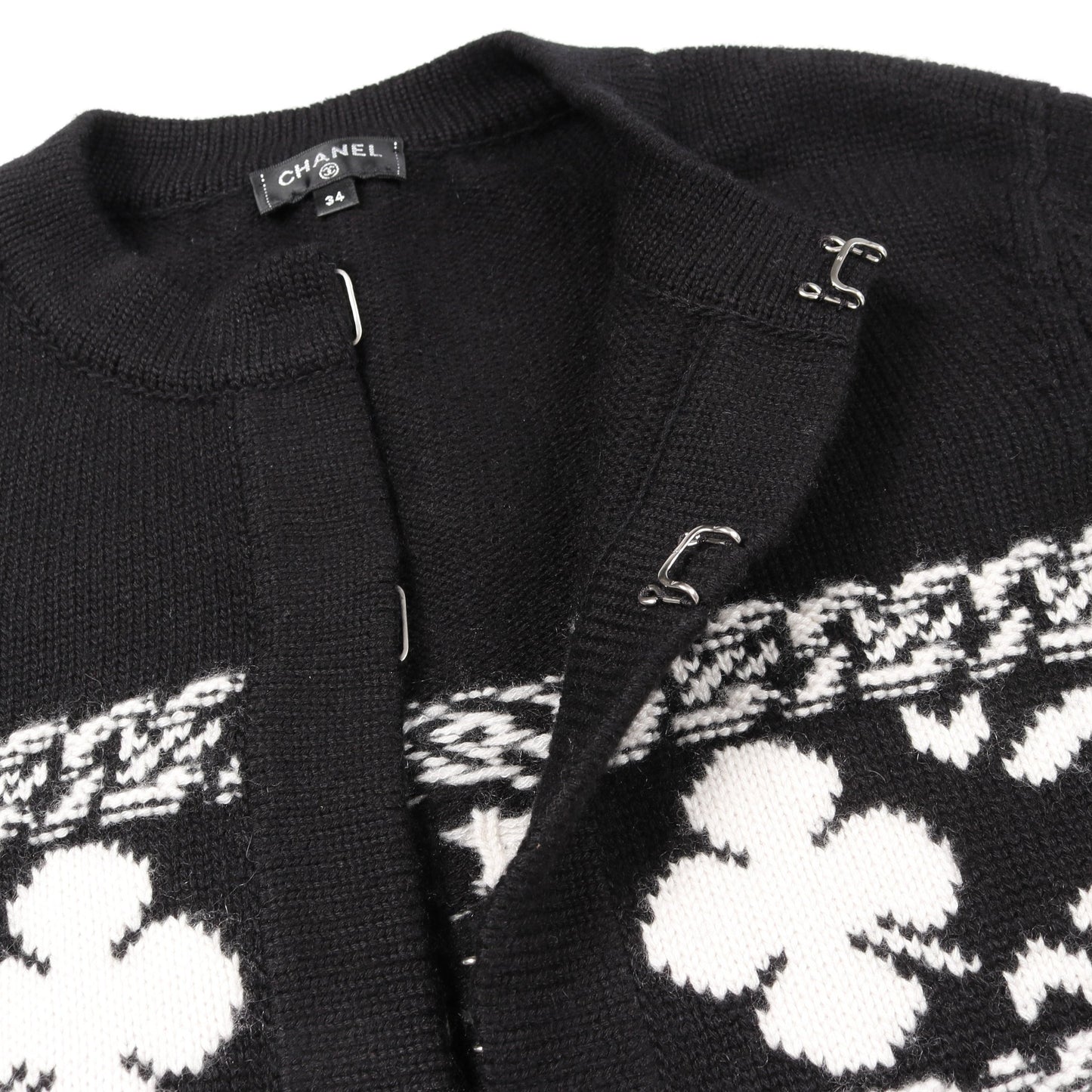 ココマーク クローバー クロップド ニット カーディガン カシミヤ コットン ブラック ホワイト シャネル トップス CHANEL