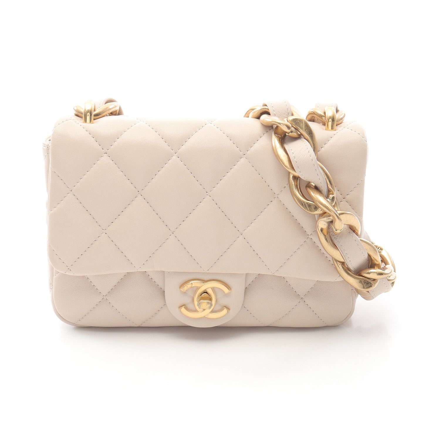 マトラッセ スモール フラップバッグ チェーンショルダーバッグ ラムスキン ライトベージュ ゴールド金具 シャネル バッグ CHANEL