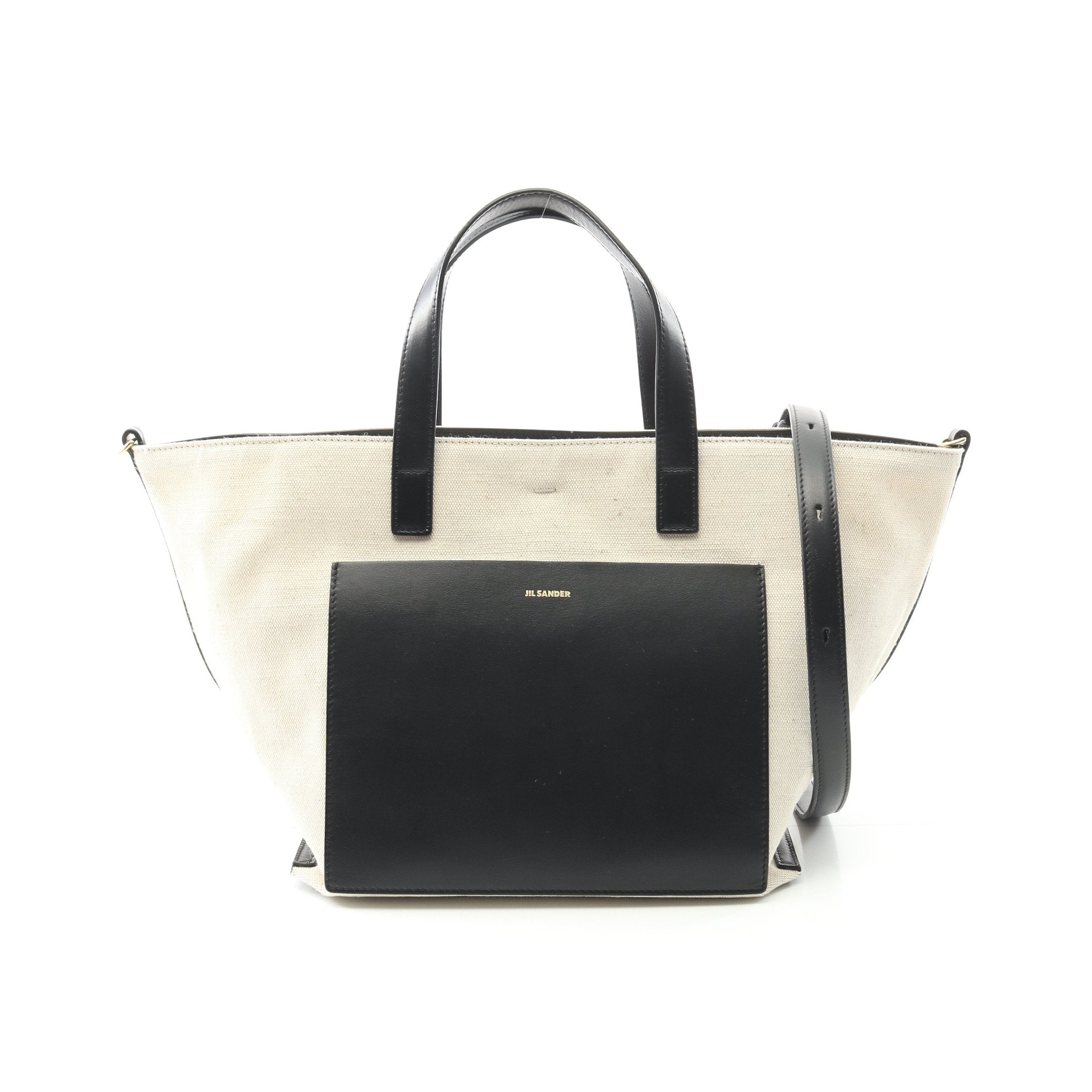 【美品】  JIL SANDER / ジルサンダー | WANDER TOTE SM 2way キャンバス レザー ショルダーバッグ | ブラック | レディース JIL SANDER - ジルサンダー キャンバス×レザー WANDER TOTE SM 2way