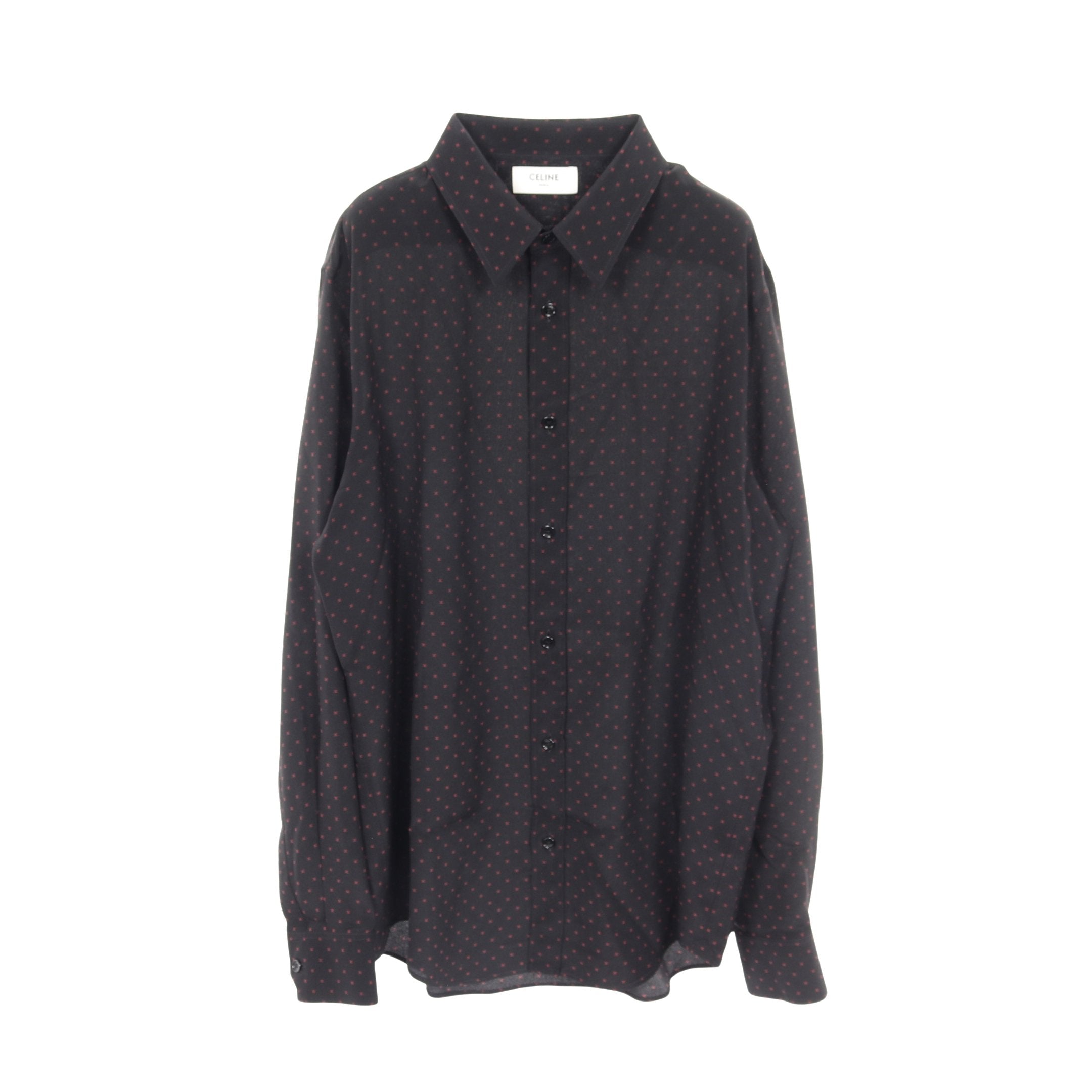 美品CELINEシルクシャツ 中古・古着通販】CELINE (セリーヌ) 総柄シルクシャツ ネイビー サイズ