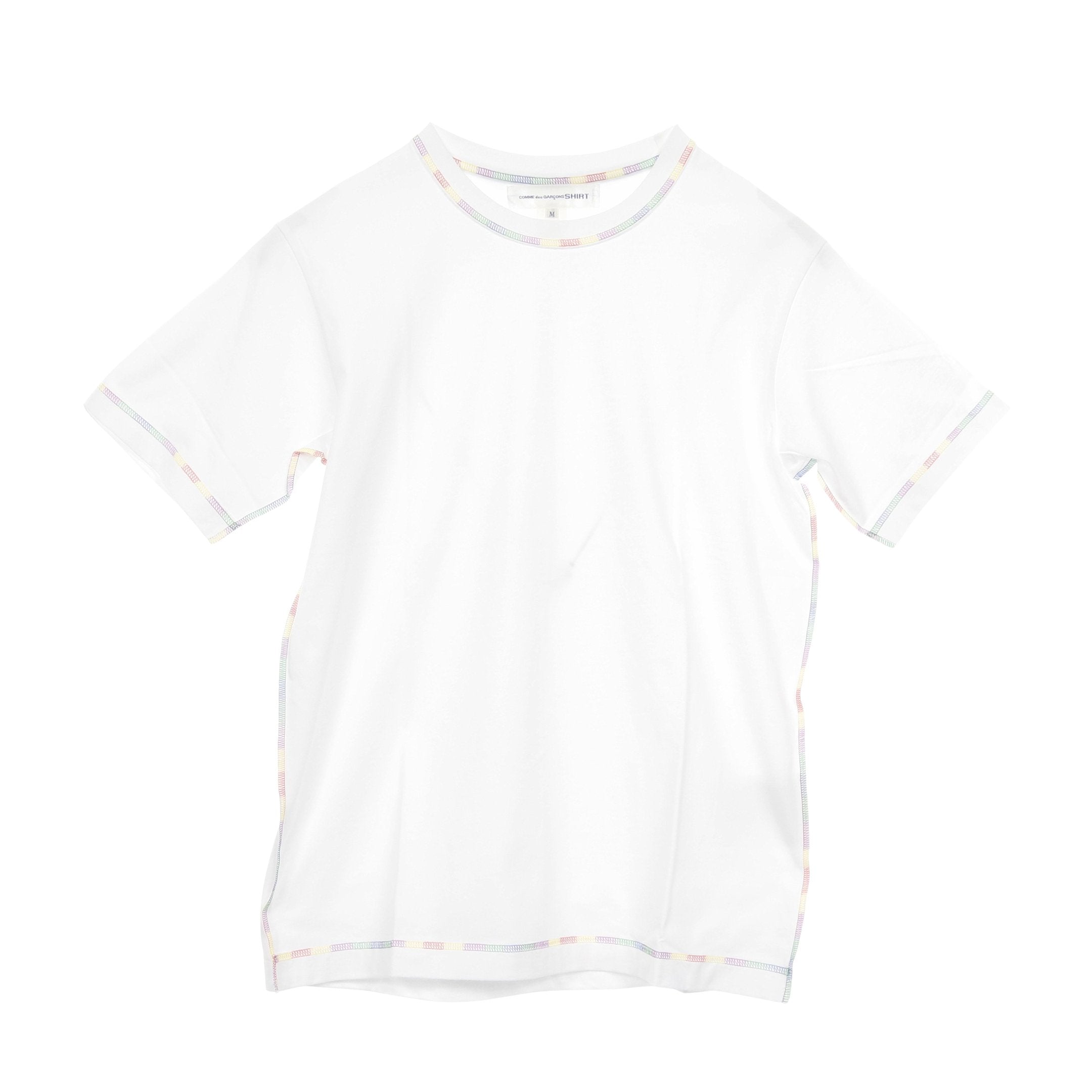 Tシャツ レインボーステッチ コットン ホワイト マルチカラー