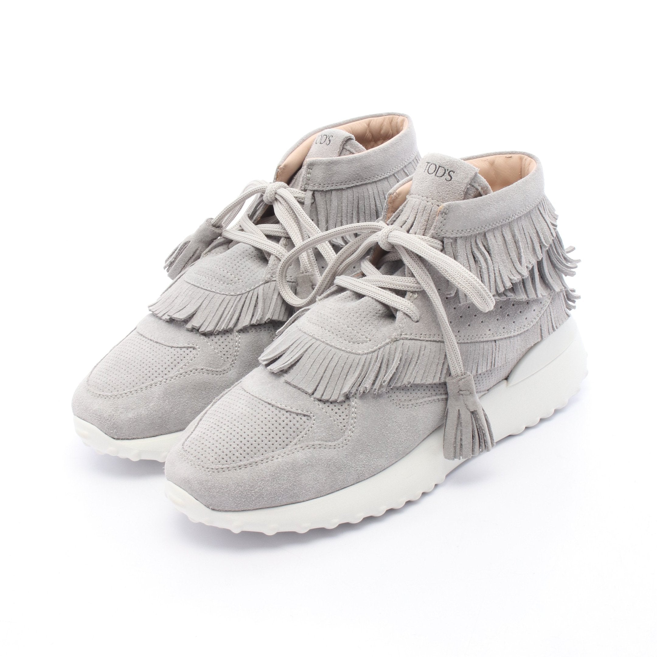 美品☆トッズ ハイカットスニーカー フリンジ スエード グレー
