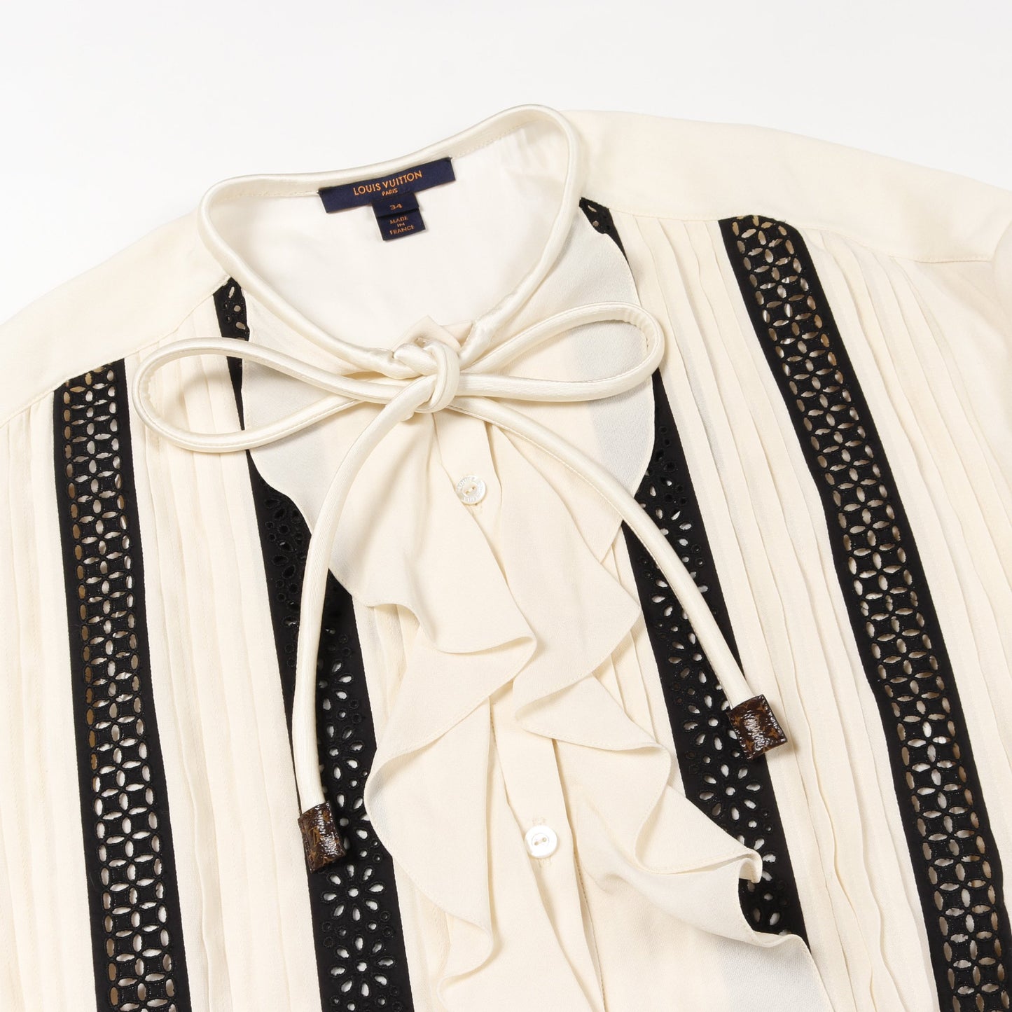 ワンピース フリル リボン ビスコース シルク コットン アイボリー ブラック ルイヴィトン ワンピース LOUIS VUITTON