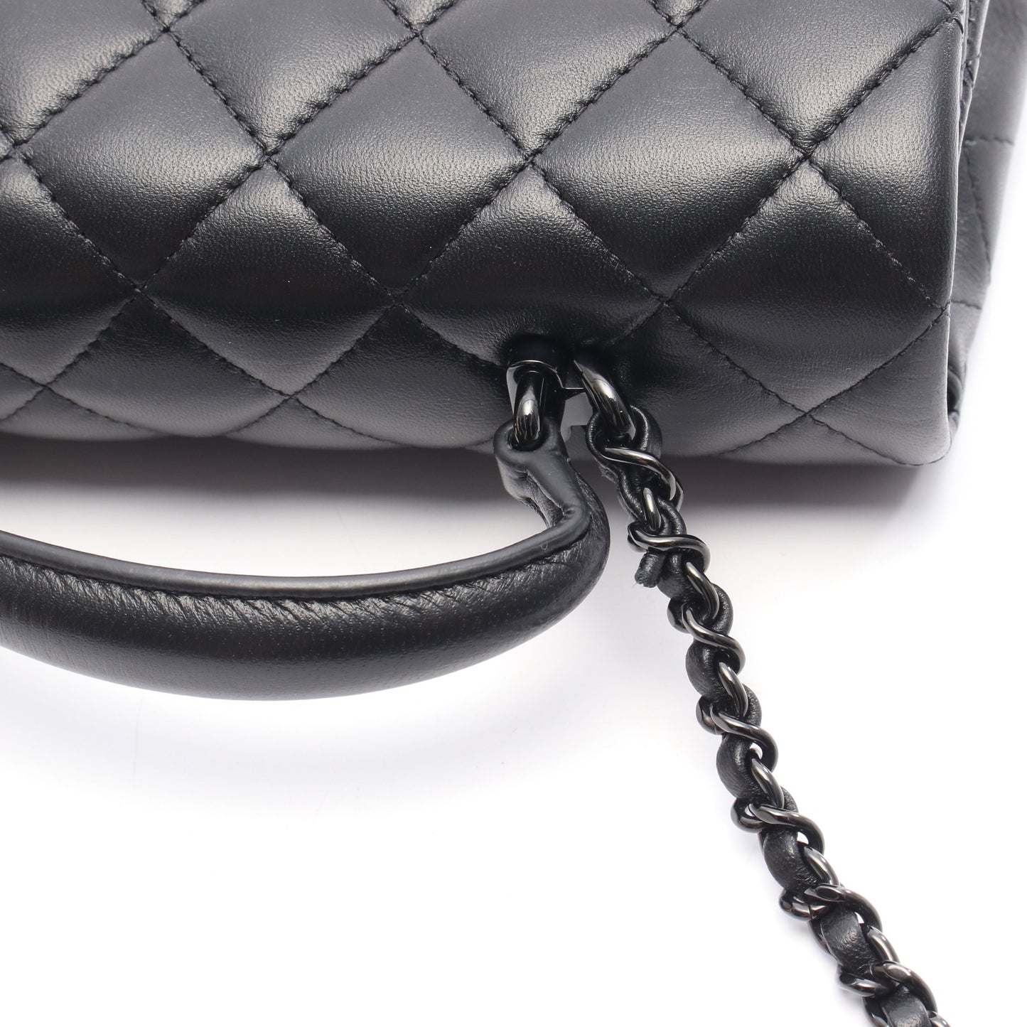 マトラッセ トップハンドル ミニ フラップ チェーンショルダーバッグ レザー ブラック ブラック金具 2WAY シャネル バッグ CHANEL