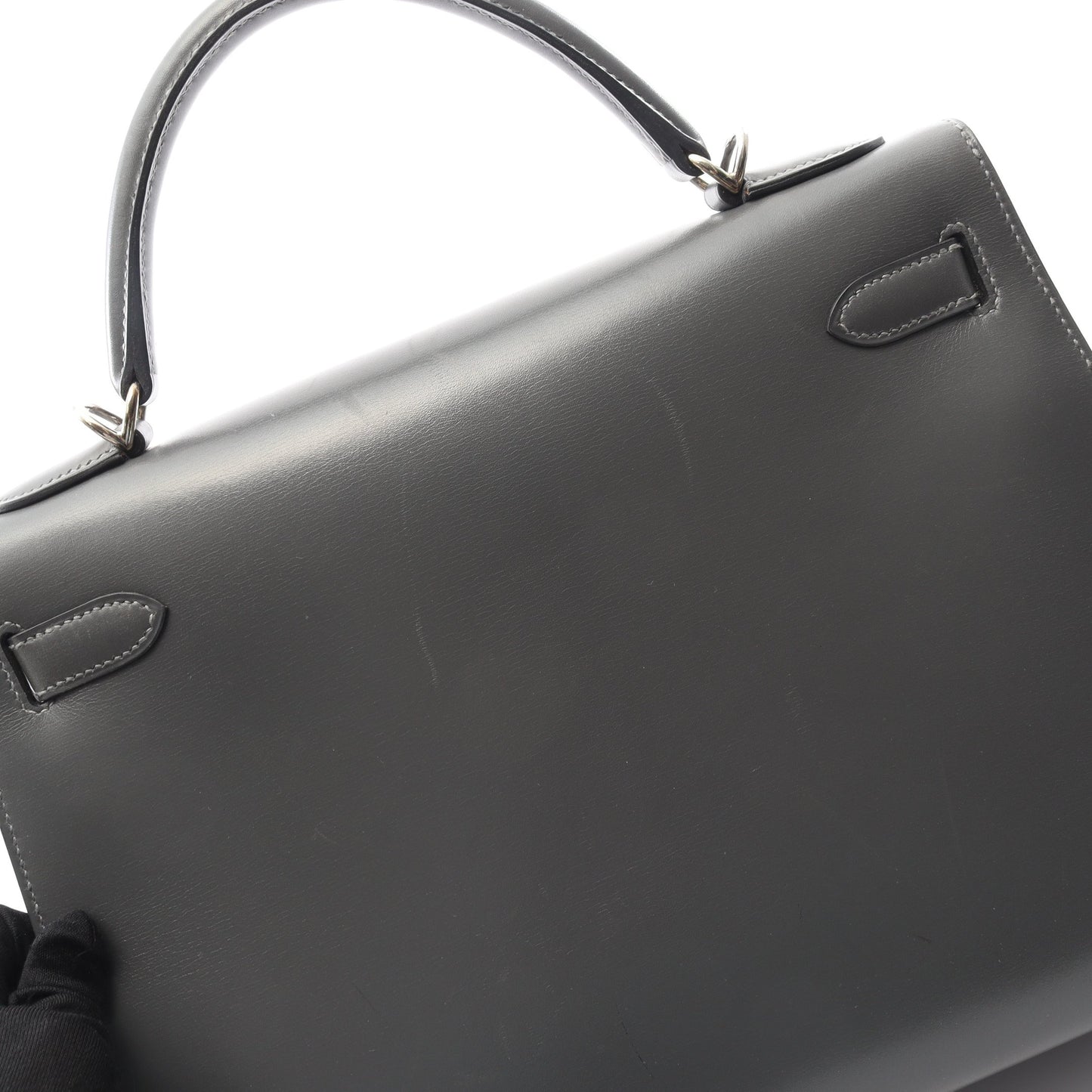 ケリー32 グラファイト ハンドバッグ ボックスカーフ グレー シルバー金具 外縫い 2WAY □D刻印 バッグ HERMES