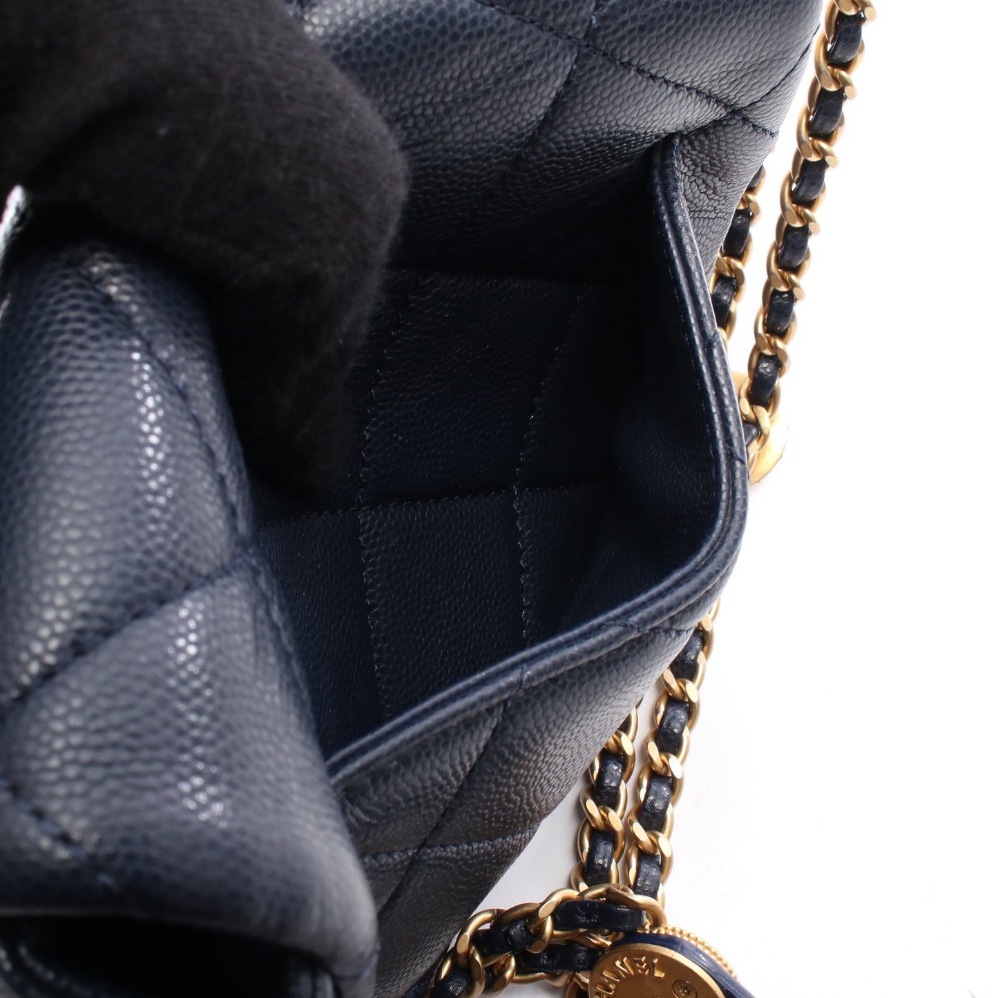 マトラッセ ミニ チェーンショルダーバッグ キャビアスキン ネイビー ゴールド金具 シャネル バッグ CHANEL