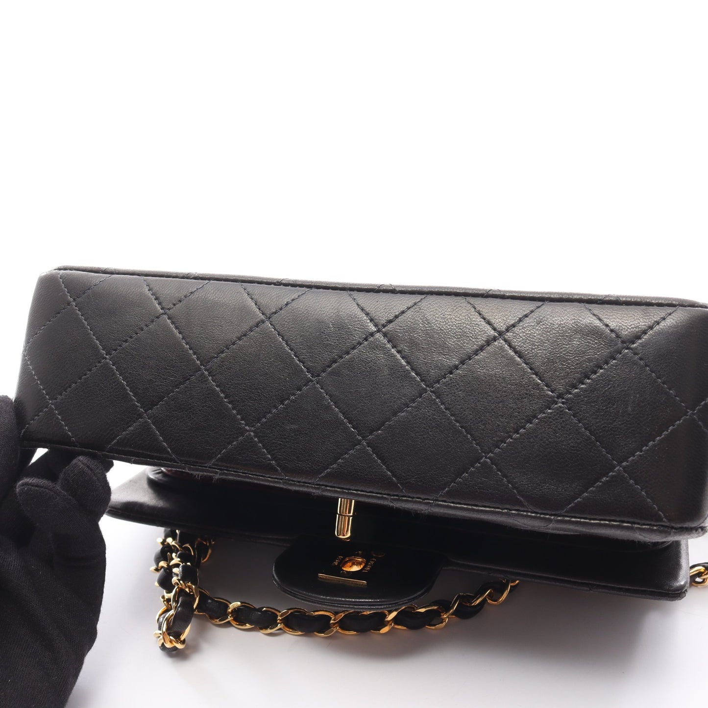 マトラッセ Wフラップ Wチェーンショルダーバッグ ラムスキン ブラック ゴールド金具 シャネル バッグ CHANEL