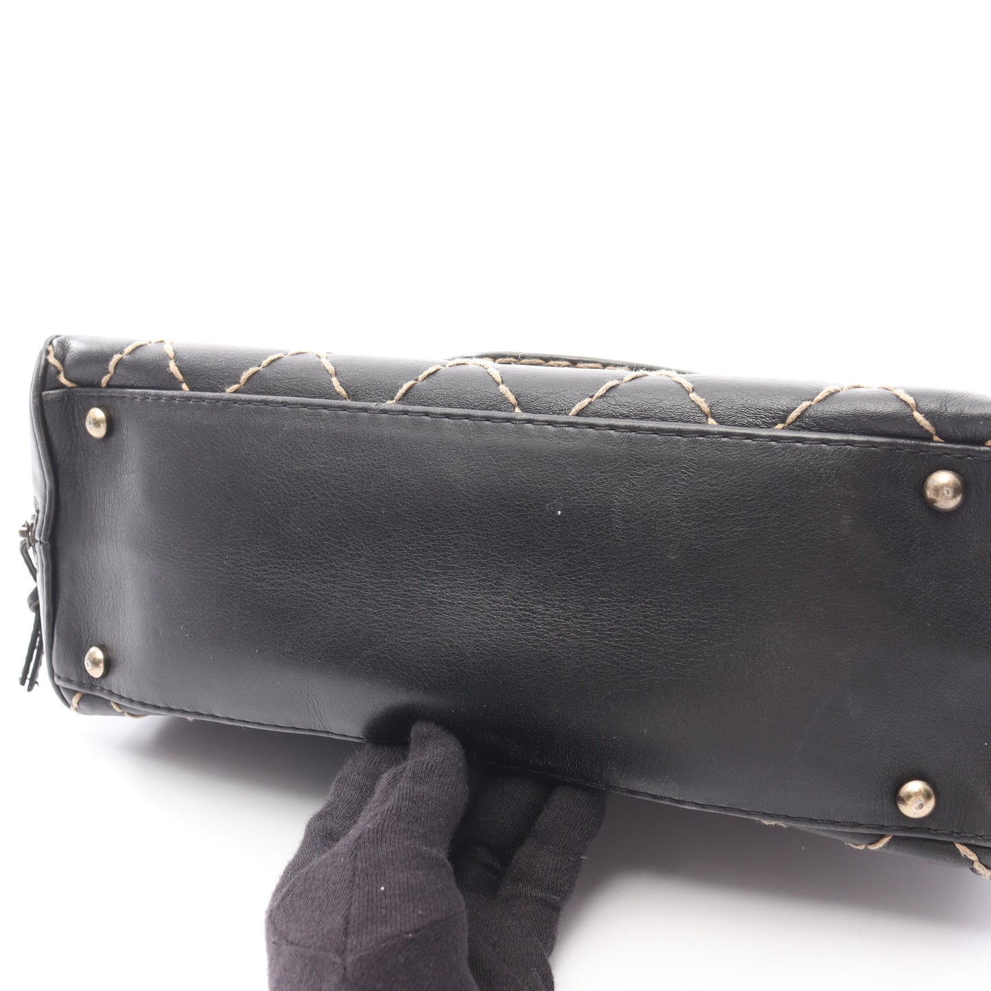ワイルドステッチ ハンドバッグ レザー ブラック ゴールド金具 シャネル バッグ CHANEL