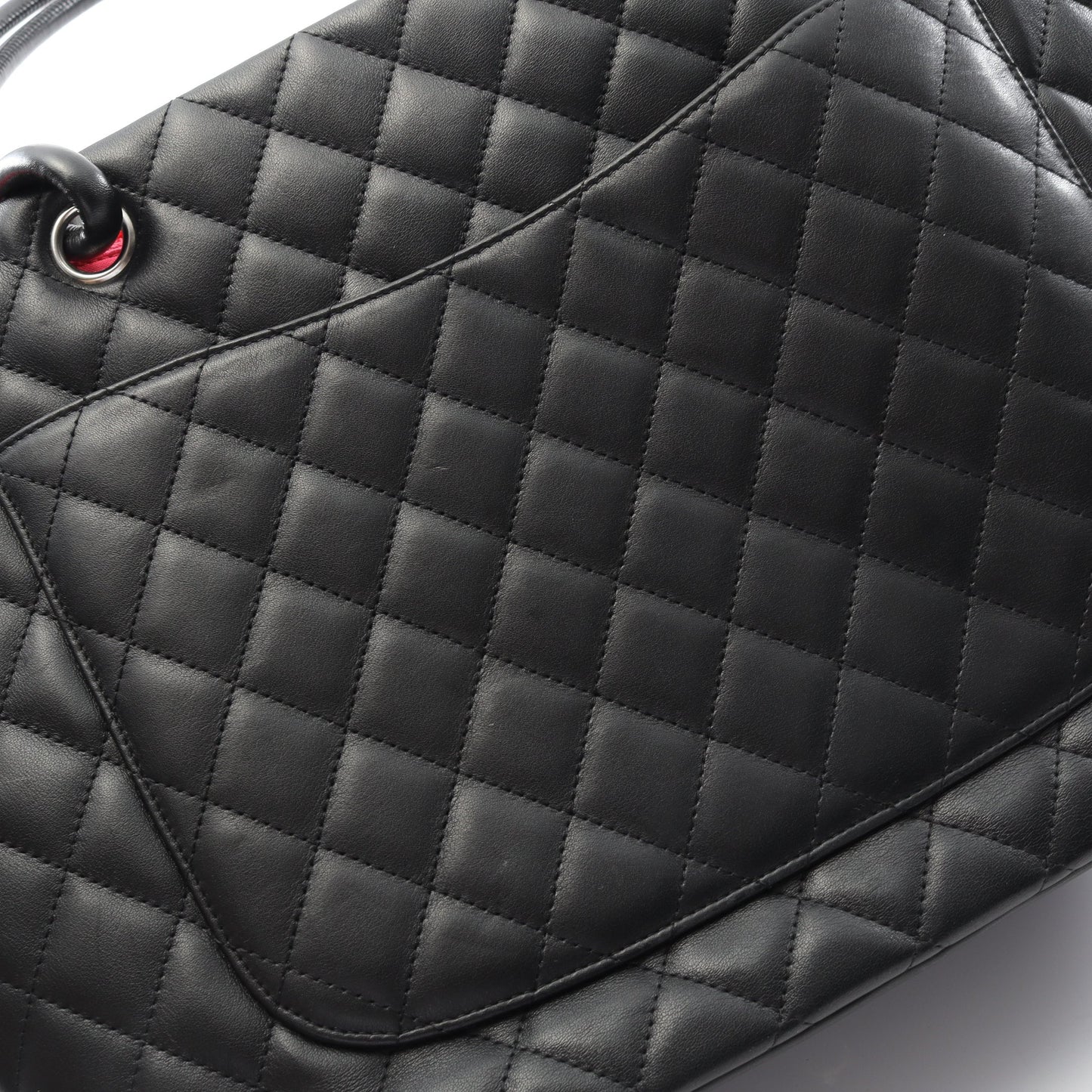 カンボンライン ラージ ショルダーバッグ トートバッグ レザー ブラック ホワイト シルバー金具 シャネル バッグ CHANEL