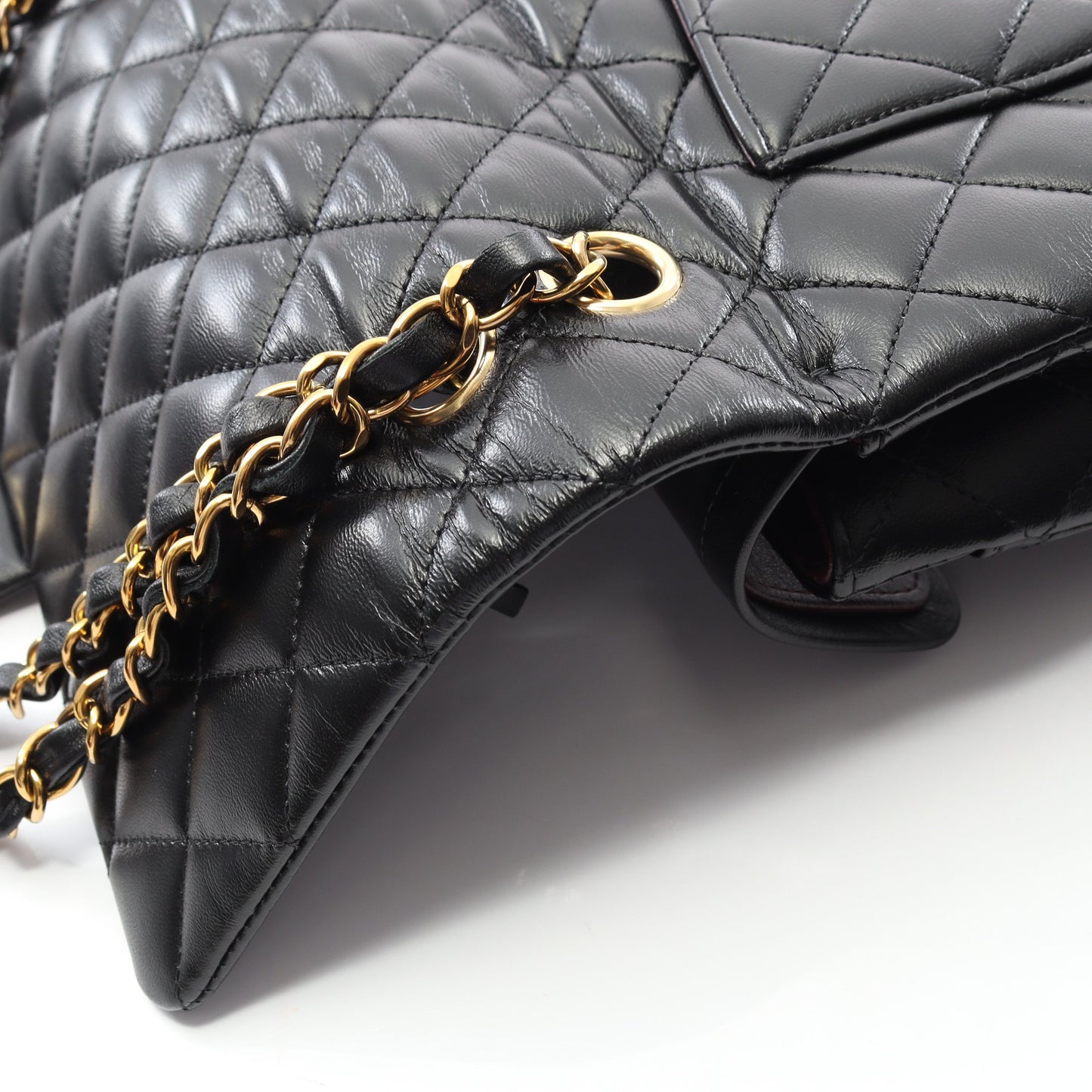 マトラッセ Wフラップ Wチェーンショルダーバッグ ラムスキン ブラック ゴールド金具 シャネル バッグ CHANEL
