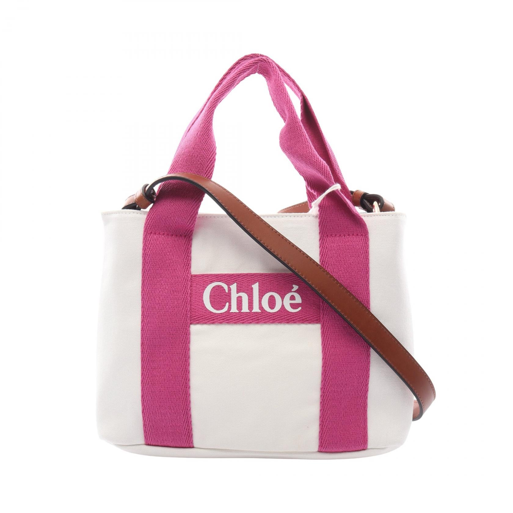 Chloé ハンドバッグ ホワイト/ピンク ハンドバッグ キャンバス ホワイト ピンク クロエ – RECLO