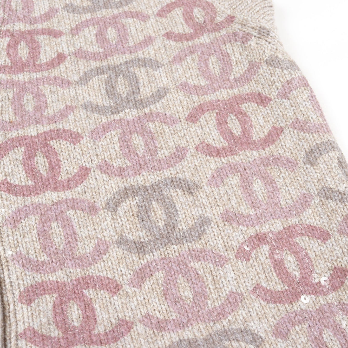 ココマークボタン ニット ベスト カシミヤ ベージュ ピンク スパンコール シャネル トップス CHANEL