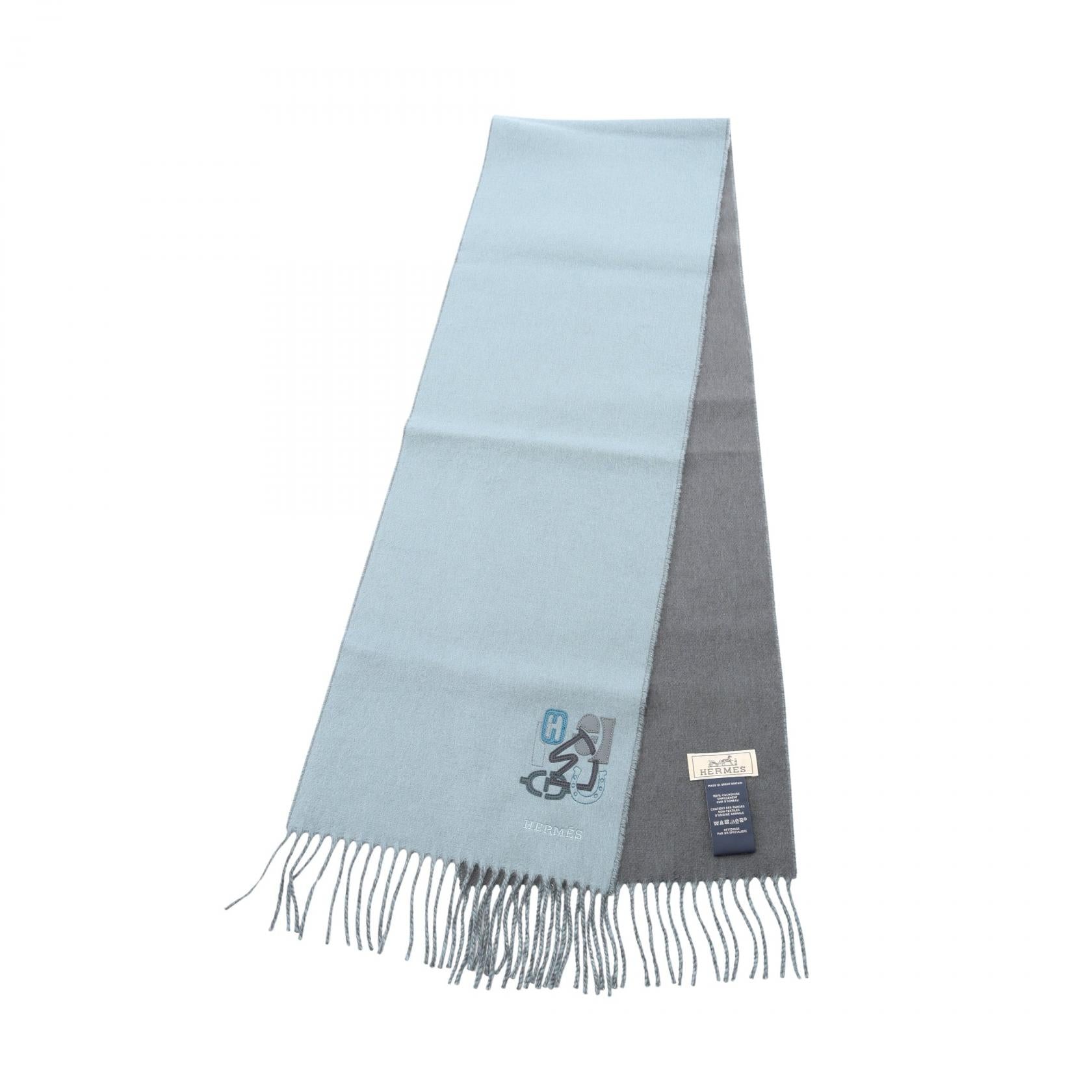 H パズル マフラー 刺繍 カシミヤ ブルーグリーン エルメス – RECLO