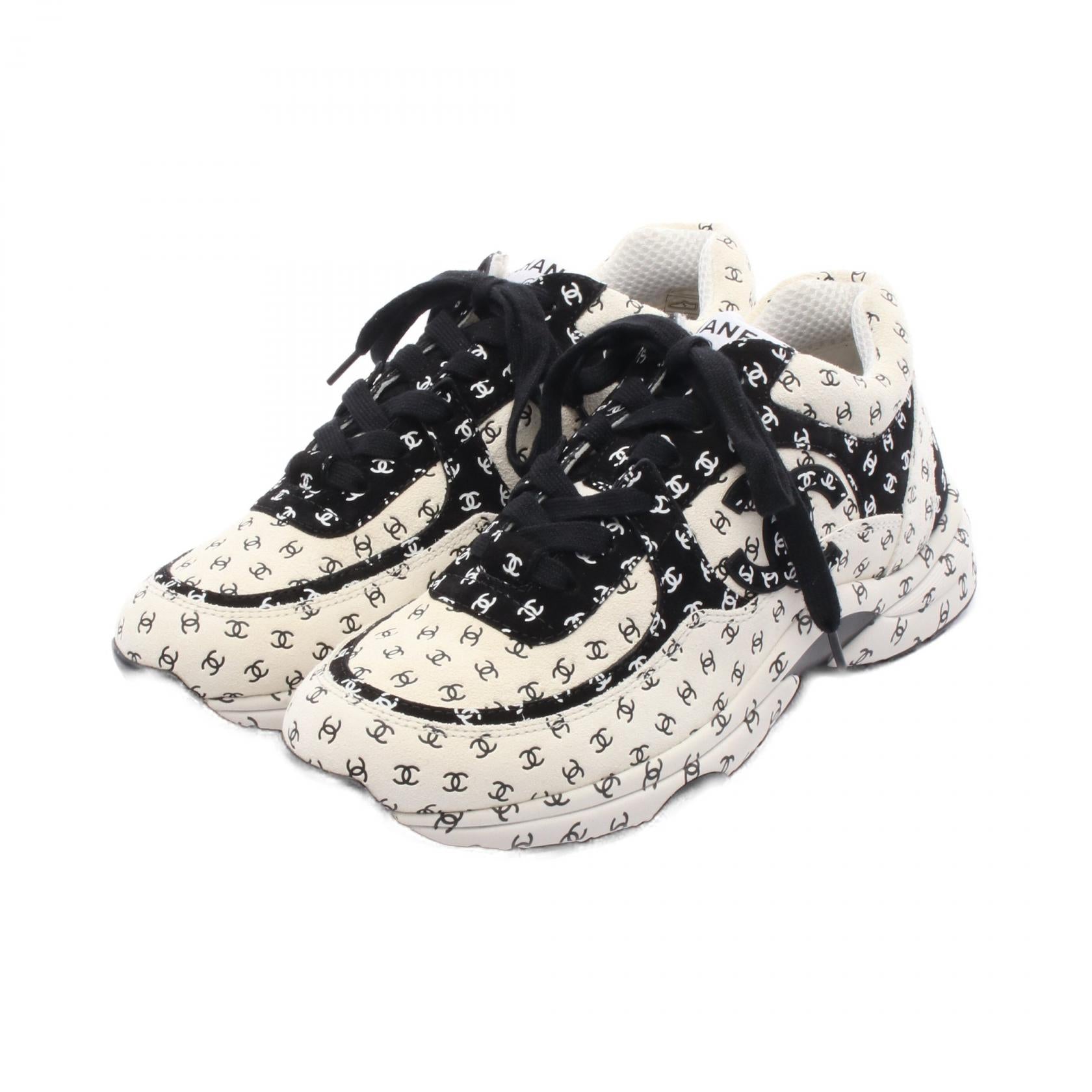 ココマーク スニーカー 総柄 ヌバック オフホワイト ブラック シャネル