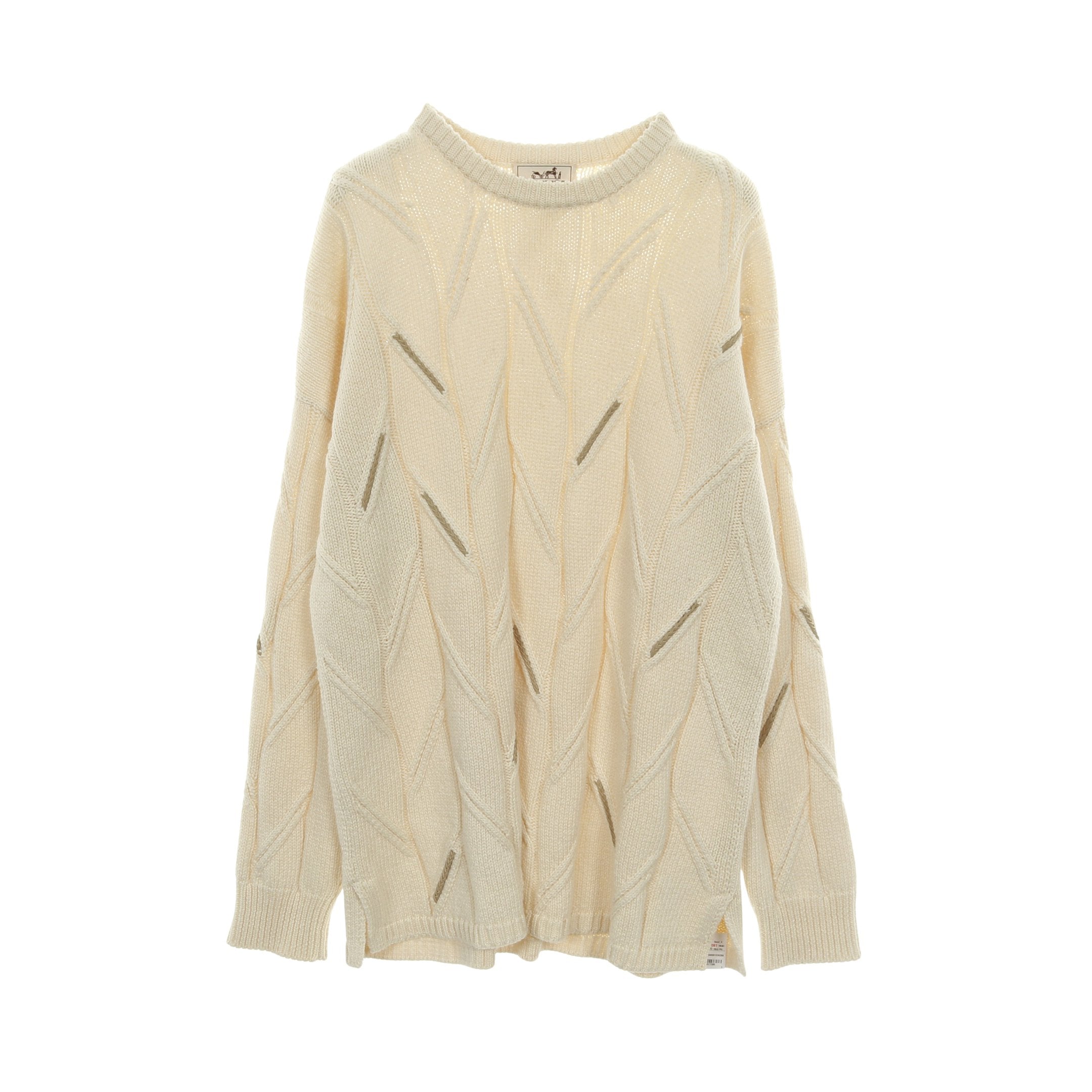 ニット クルーネック コットン カシミヤ レザー アイボリー ベージュ