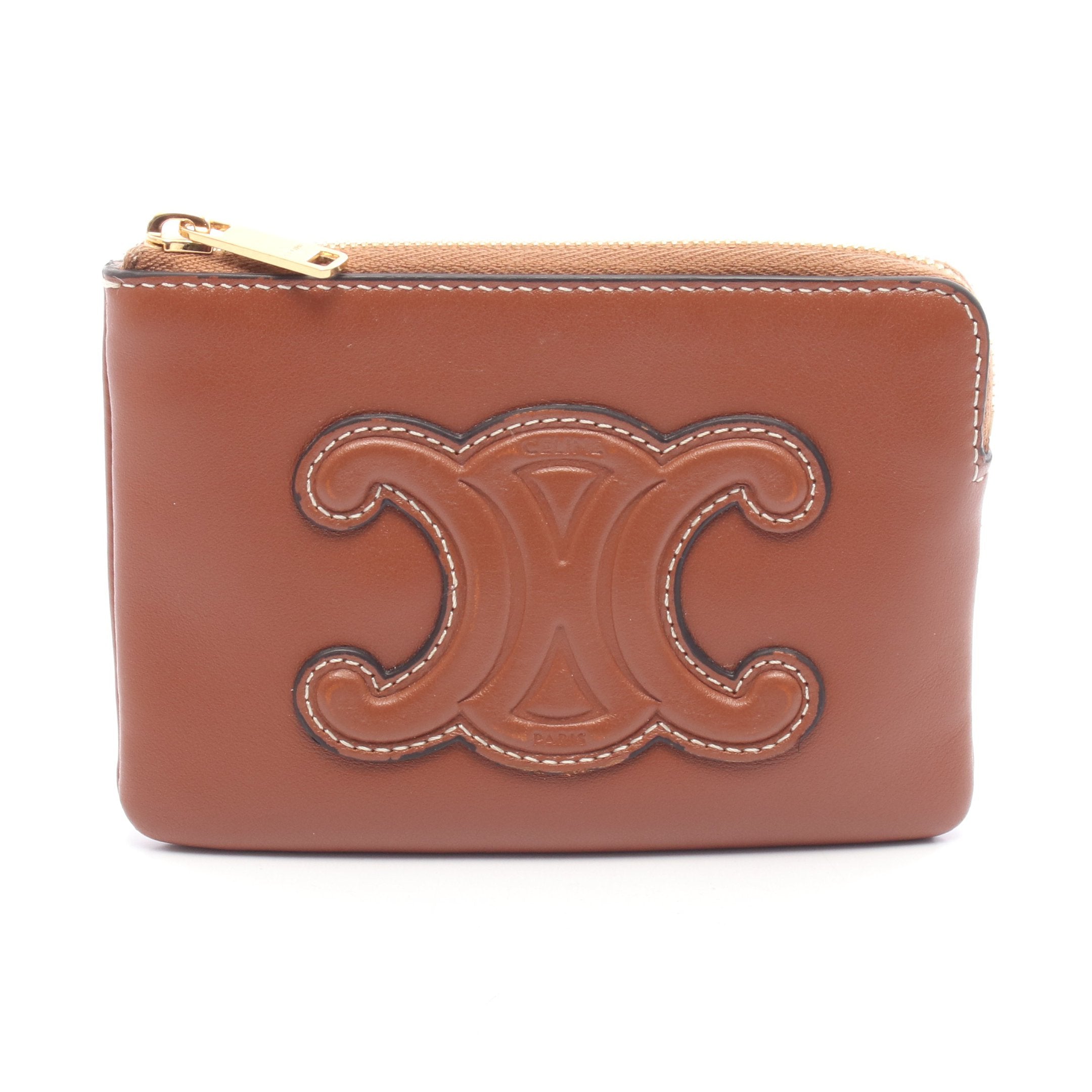 値下げ中　セリーヌ　レディース トリオンフ柄 キーリング付き コインケース トリオンフ コインケース レザー ブラウン キーリング付き セリーヌ