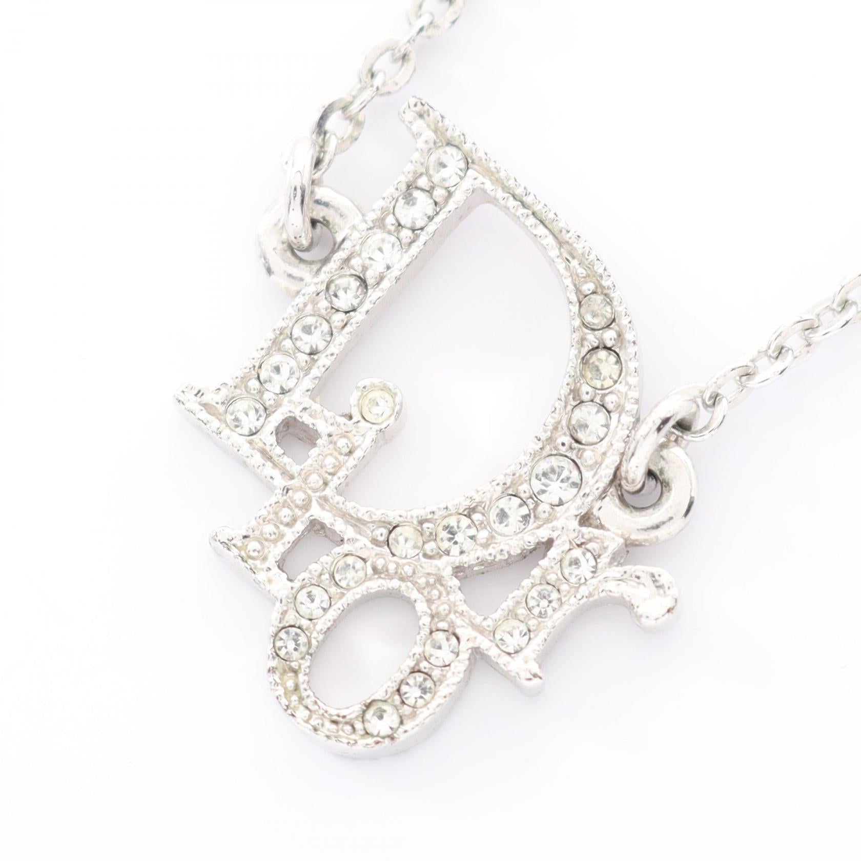 ネックレス ラインストーン シルバー クリア ロゴ クリスチャン