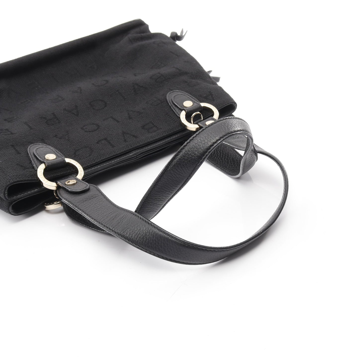 マキシレッタレ ハンドバッグ キャンバス レザー ブラック ブルガリ バッグ BVLGARI