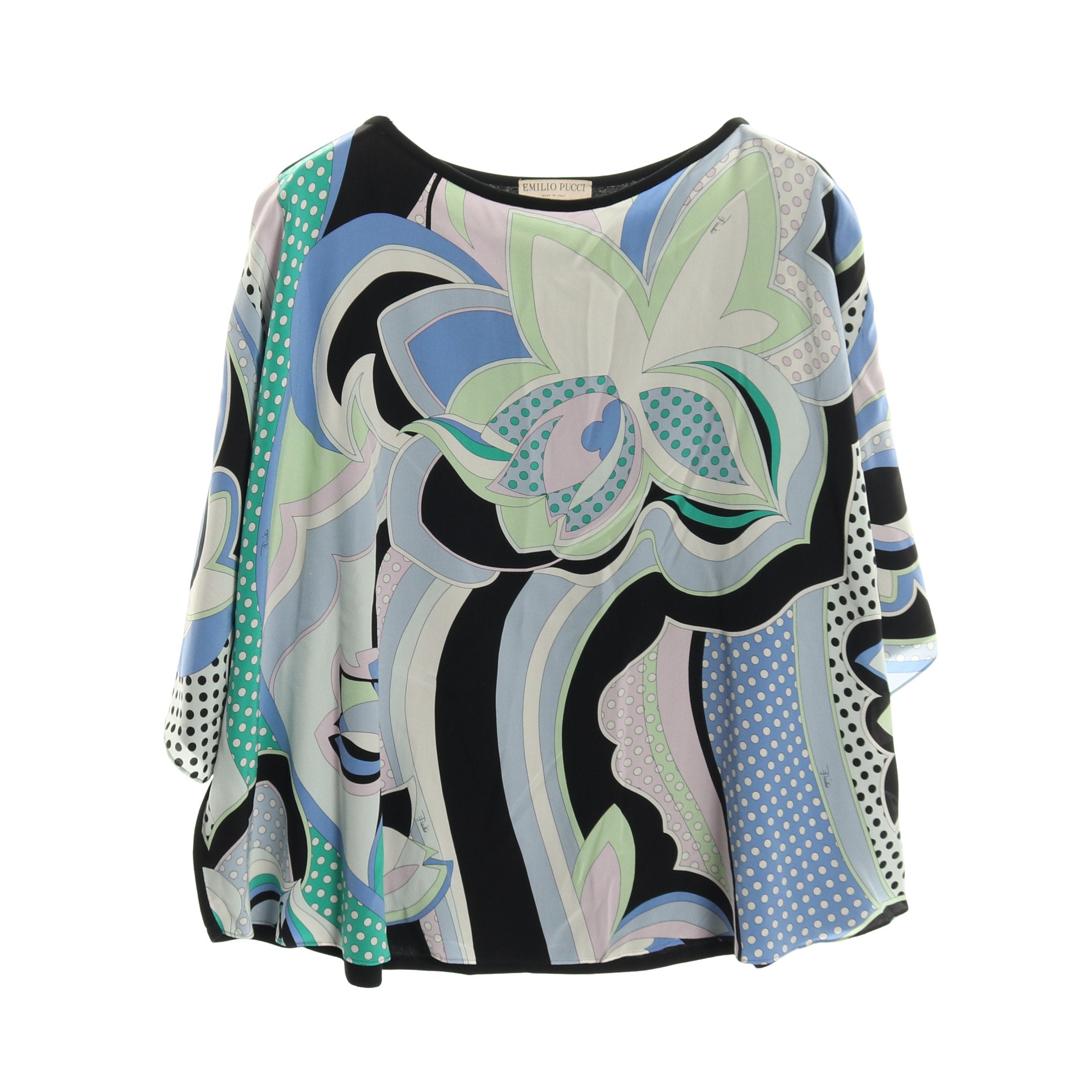 エミリオプッチ　ブラウス　シルク ブラウス 半袖 花柄 シルク コットン ブラック マルチカラー 切替
