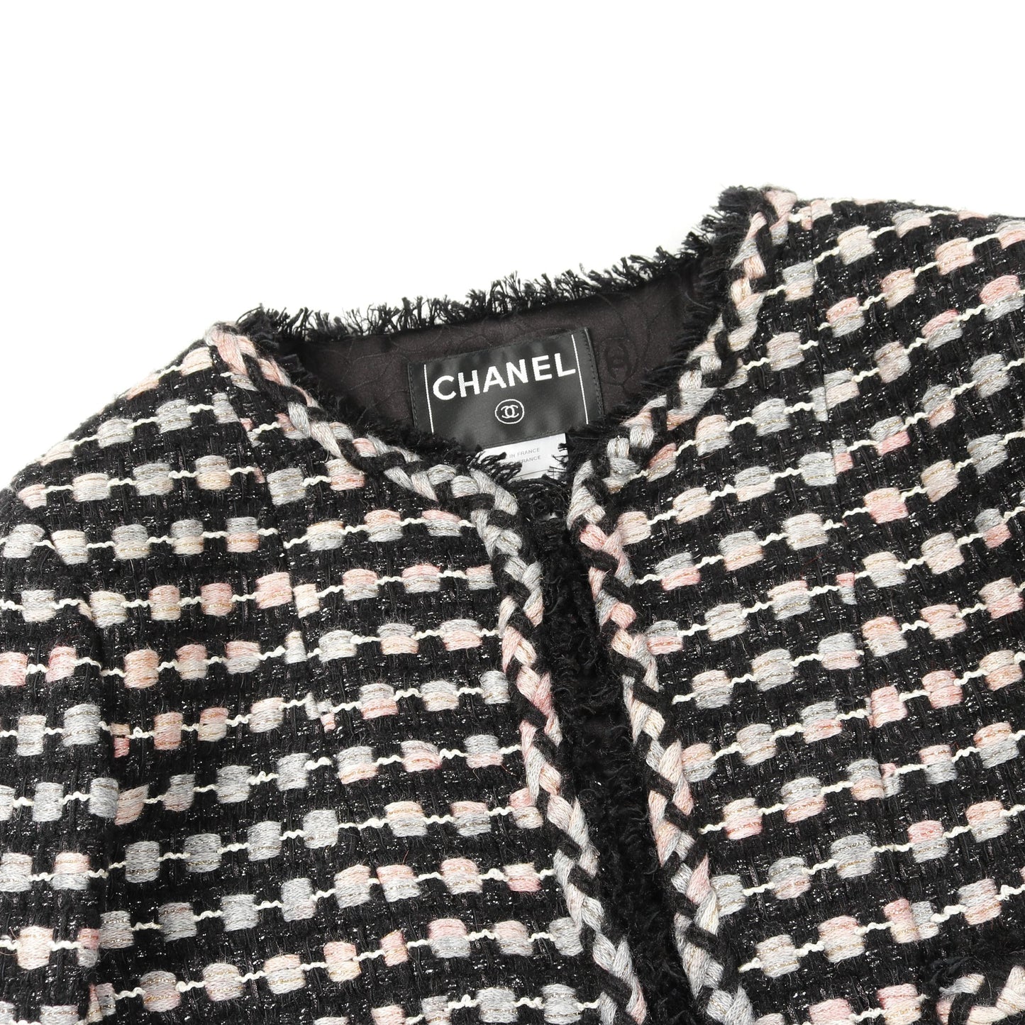 ツイード ノーカラージャケット コットン ナイロン ウール ブラック ピンク グレー 06A シャネル アウター CHANEL
